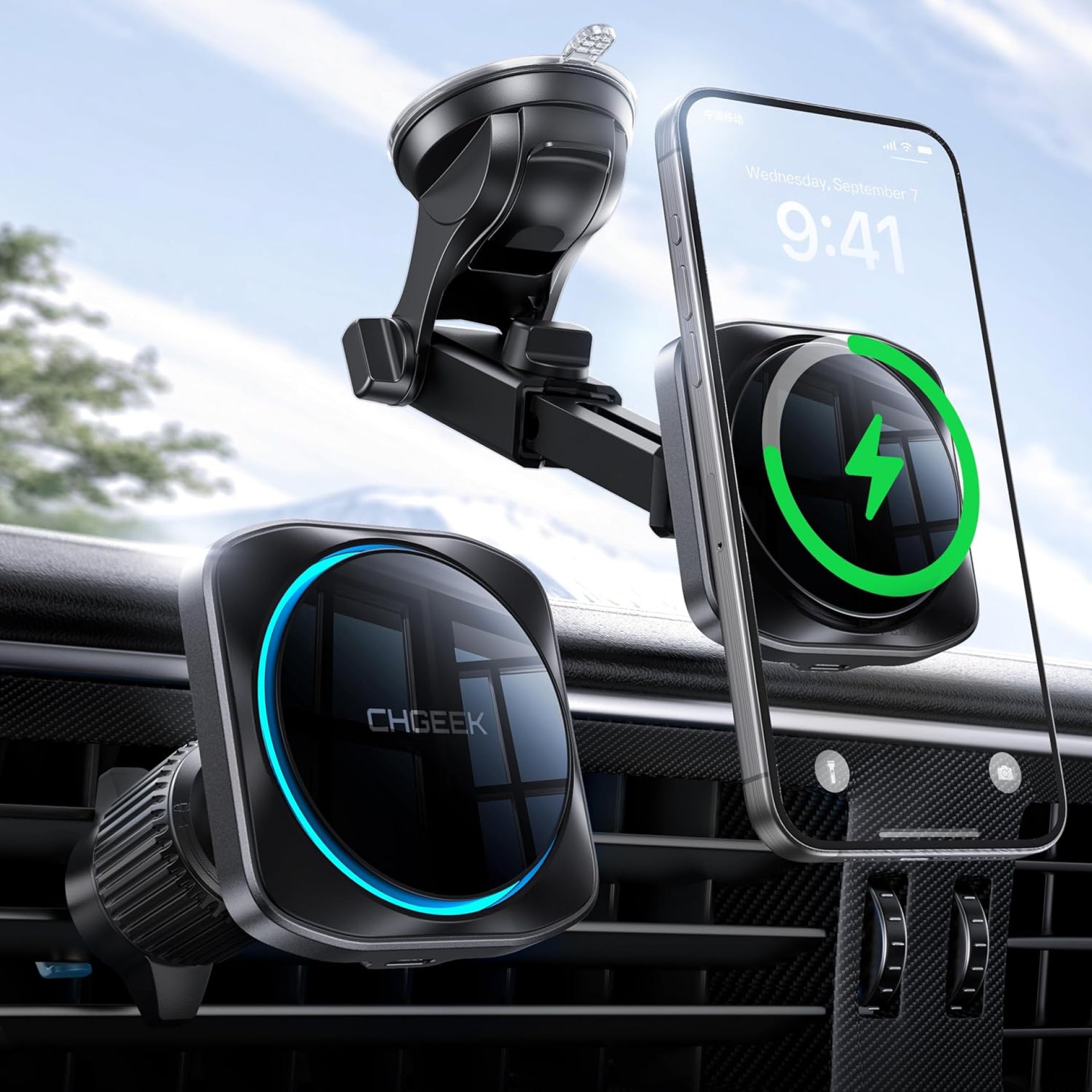 CHGeek for 15W Magsafe Car Mount Charger, iPhone Wireless Car Charger Magnetic Car Phone Holder Mount Fit iPhone 16 15 14 13 Magsafe Case, Vent/Windshield/Dash Phone Mount Holder Fast Cooling Charger CHGeek for 15W Magsafe Car Mount Charger, iPhone Wireless Car Charger Magnetic Car Phone Holder Mount Fit iPhone 16 15 14 13 Magsafe Case, Vent/Windshield/Dash Phone Mount Holder Fast Cooling Charger