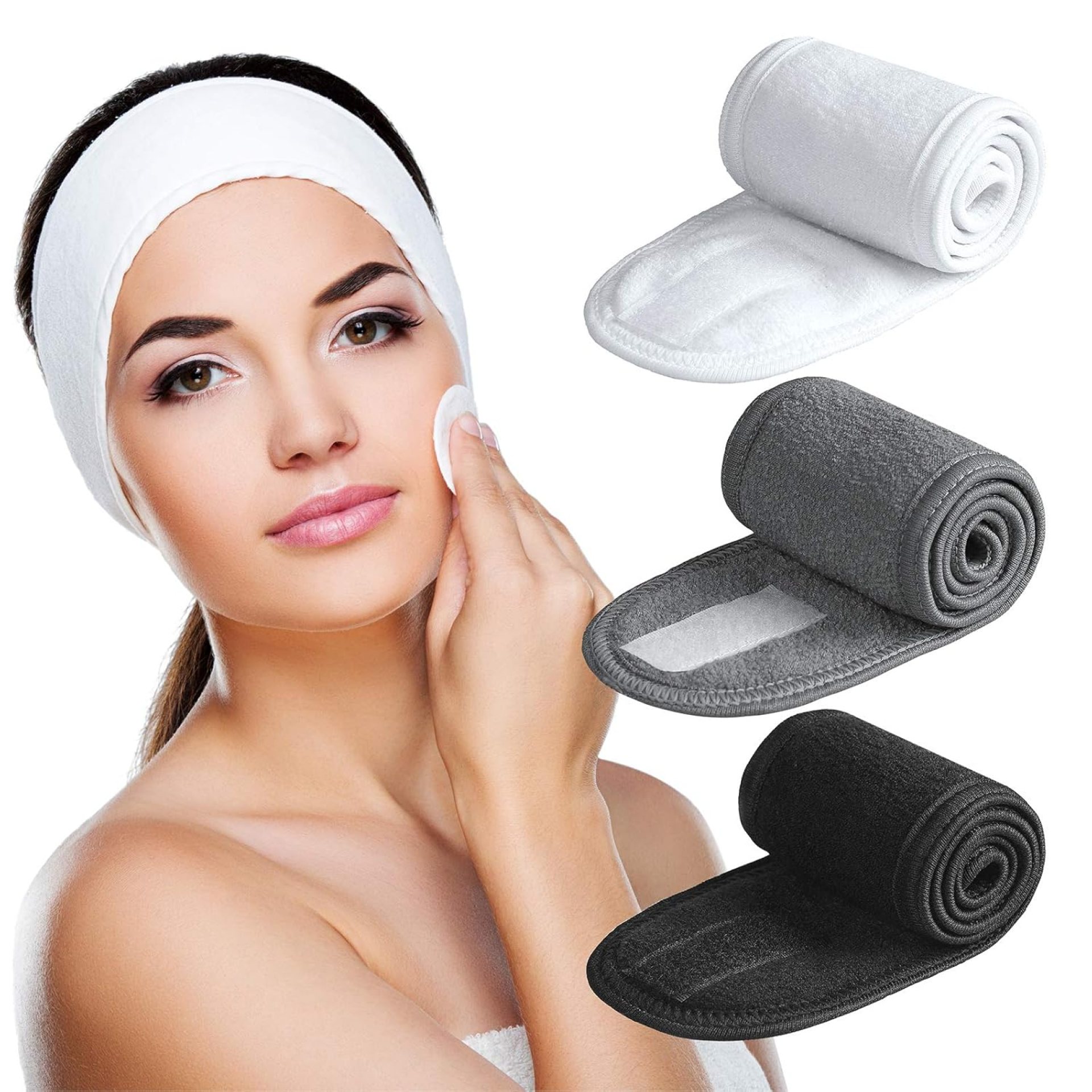 Denfany Spa Headband 3 Pack Ultra Soft Adjustable Face Wash Headband Terry Cloth Stretch Make Up Wrap for Face Washing, Shower, Facial Mask, Yoga (Black + White + Grey) Denfany Spa Headband 3 Pack Ultra Soft Adjustable Face Wash Headband Terry Cloth Stretch Make Up Wrap for Face Washing, Shower, Facial Mask, Yoga (Black + White + Grey)