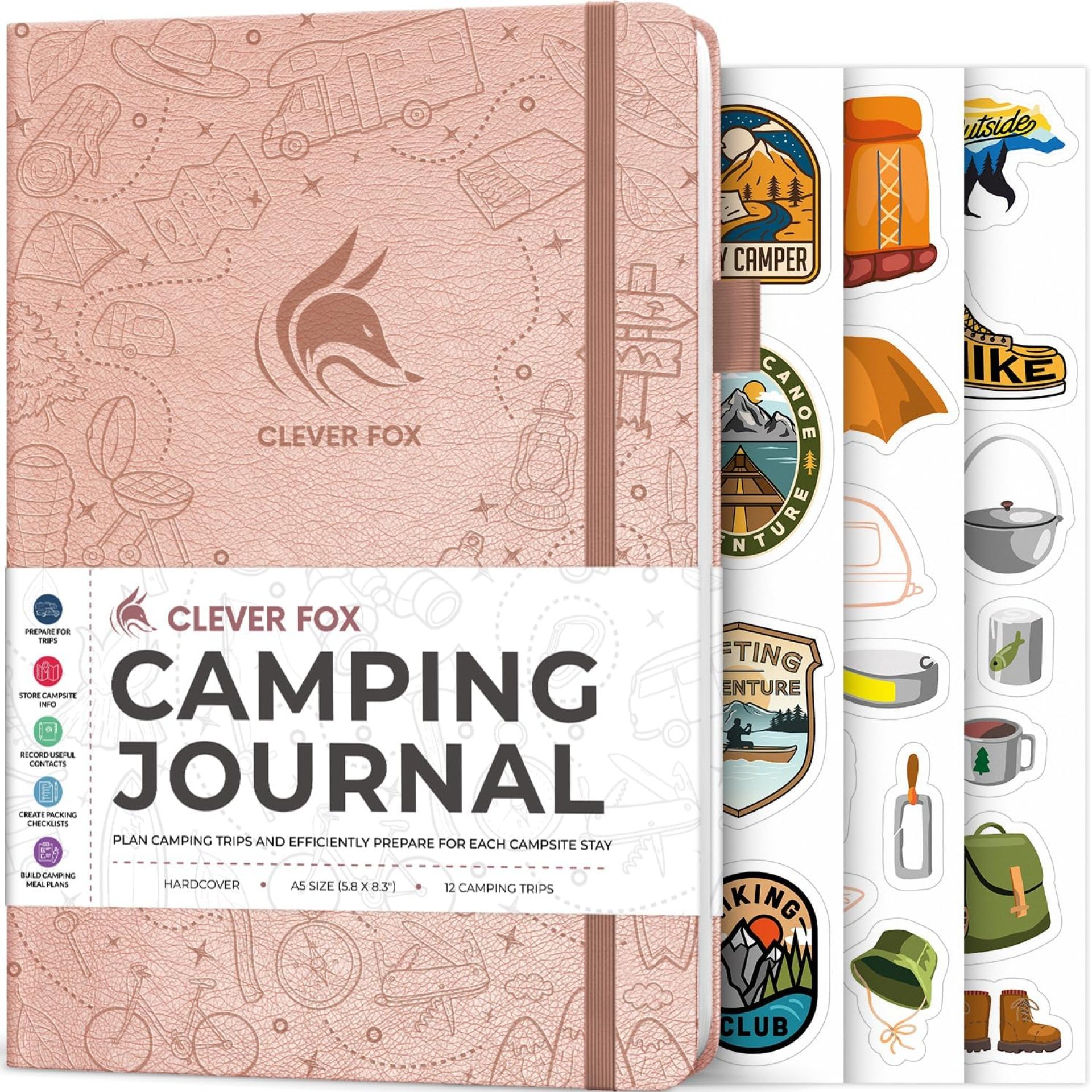 Clever Fox Camping Journal – Camper Log Book & RV Trip Planner – Outdoor Camp Journal & Adventure Travel Notebook – 12 Trips Total, 8 Pages per Trip – Hardcover, A5 Size (Rose Gold) Clever Fox Camping Journal – Camper Log Book & RV Trip Planner – Outdoor Camp Journal & Adventure Travel Notebook – 12 Trips Total, 8 Pages per Trip – Hardcover, A5 Size (Rose Gold)