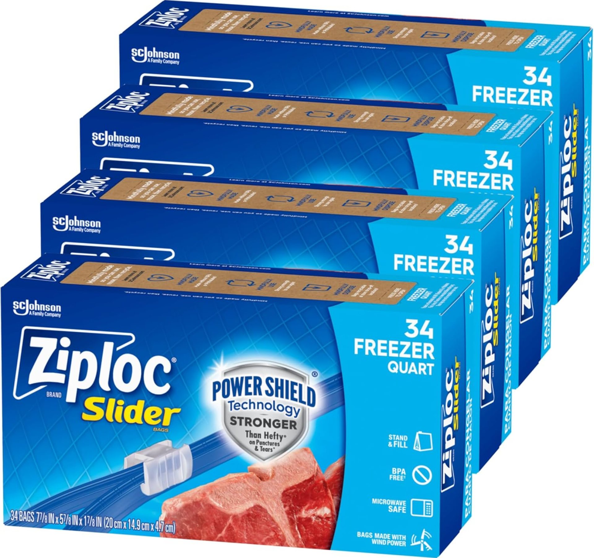 Ziploc Quart Food Storage Freezer Slider Bags, Power Shield Technology for More Durability, 34 Count, Pack of 4 (136 Total Bags) Ziploc Quart Food Storage Freezer Slider Bags, Power Shield Technology for More Durability, 34 Count, Pack of 4 (136 Total Bags)