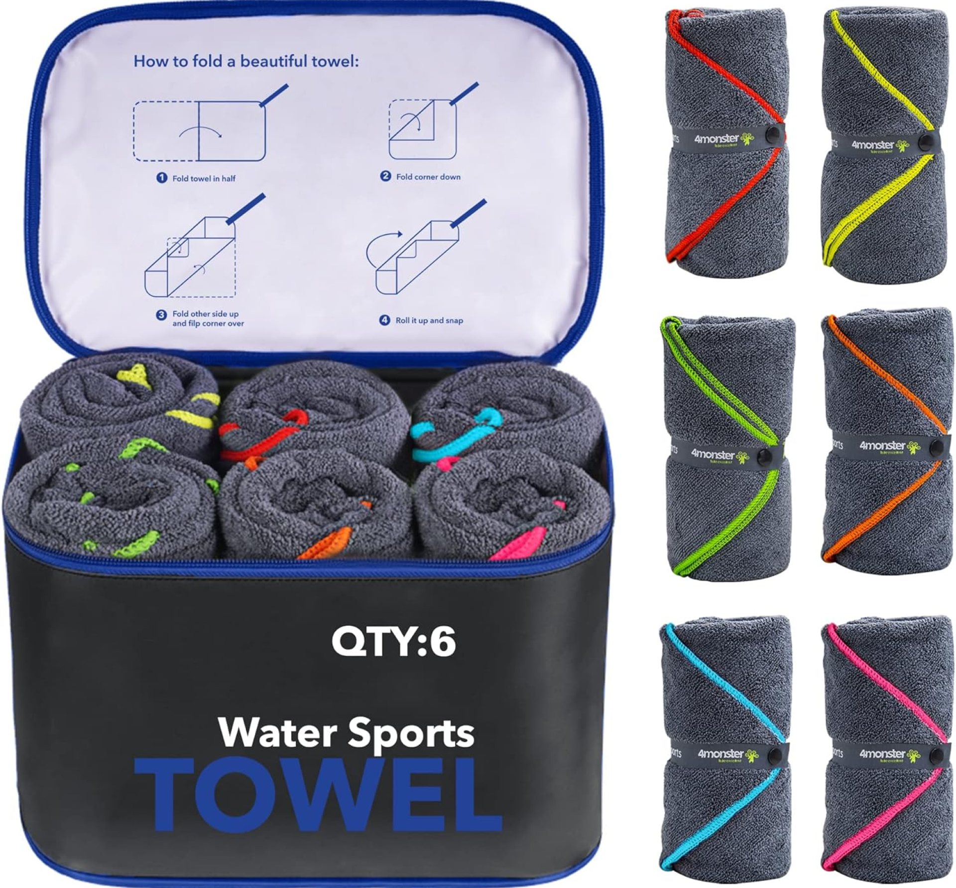 4Monster 4 Pack Microfiber Camping Towel Quick Dry, Super Absorbent Travel Towel with Waterproof Bag, Lightweight Boat Towel for RV, Sport, Gym, Beach, Pool, Swim,Family Trip 4Monster 4 Pack Microfiber Camping Towel Quick Dry, Super Absorbent Travel Towel with Waterproof Bag, Lightweight Boat Towel for RV, Sport, Gym, Beach, Pool, Swim,Family Trip