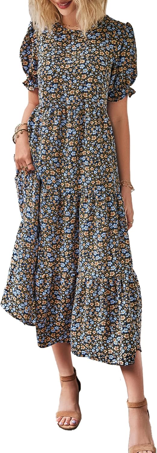 PRETTYGARDEN Women’s Summer Casual Boho Dress Floral Print Ruffle Puff Short Sleeve Flowy Midi Beach Party Dresses PRETTYGARDEN Women’s Summer Casual Boho Dress Floral Print Ruffle Puff Short Sleeve Flowy Midi Beach Party Dresses