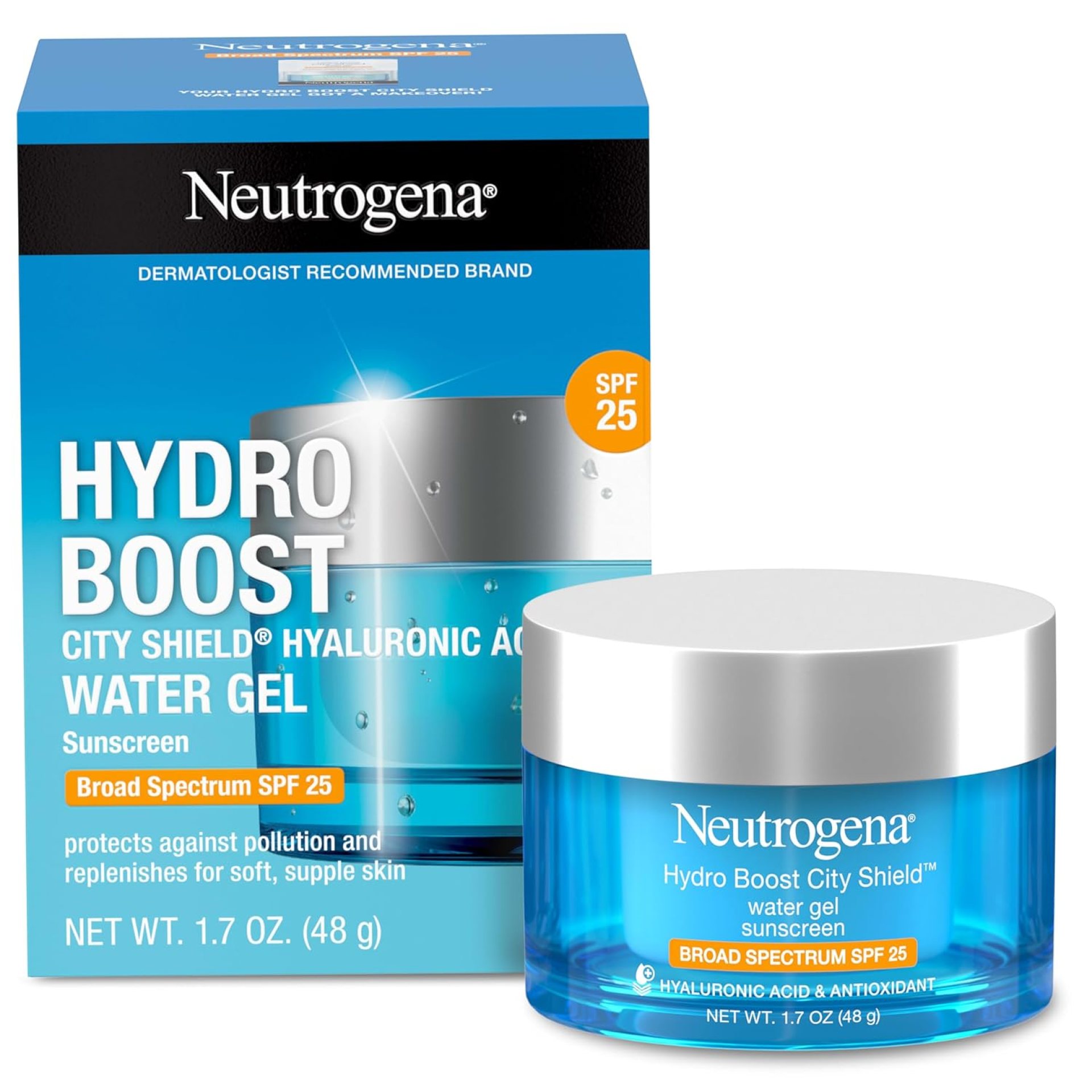 Neutrogena Hydro Boost Face Moisturizer with SPF 25, Hydrating Facial Sunscreen, Oil-Free and Non-Comedogenic Water Gel Face Lotion 1.7 oz Neutrogena Hydro Boost Face Moisturizer with SPF 25, Hydrating Facial Sunscreen, Oil-Free and Non-Comedogenic Water Gel Face Lotion 1.7 oz