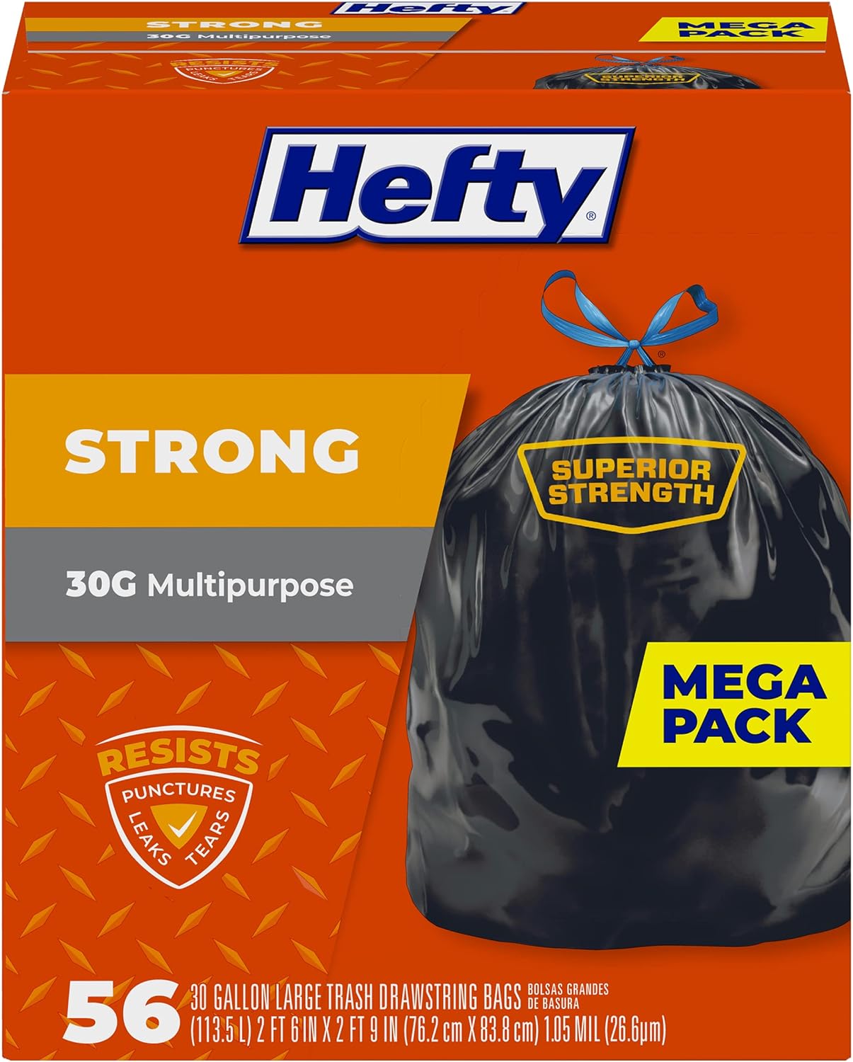 Hefty Strong Multipurpose Large Black Garbage Bags – 30 Gallon, 56 Count (Pack of 1) Hefty Strong Multipurpose Large Black Garbage Bags – 30 Gallon, 56 Count (Pack of 1)