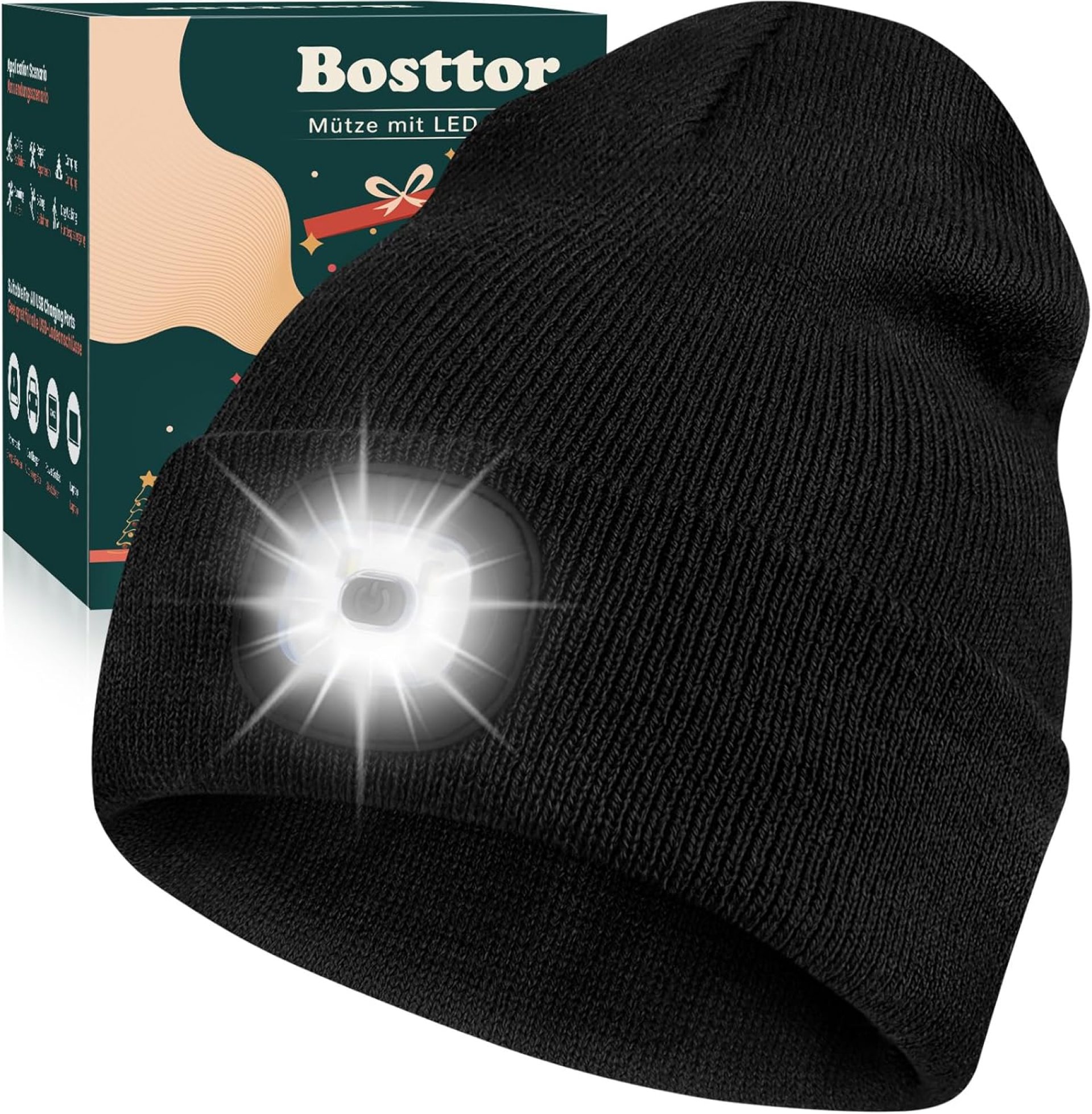 Bosttor LED Beanie Hat with Light, Rechargeable Headlamp Cap, Unisex Winter Warm Knitted Hats, Headlight Flashlight for Running Hiking Camping,Tech Gifts for Men Women Handyman Teens Black Bosttor LED Beanie Hat with Light, Rechargeable Headlamp Cap, Unisex Winter Warm Knitted Hats, Headlight Flashlight for Running Hiking Camping,Tech Gifts for Men Women Handyman Teens Black