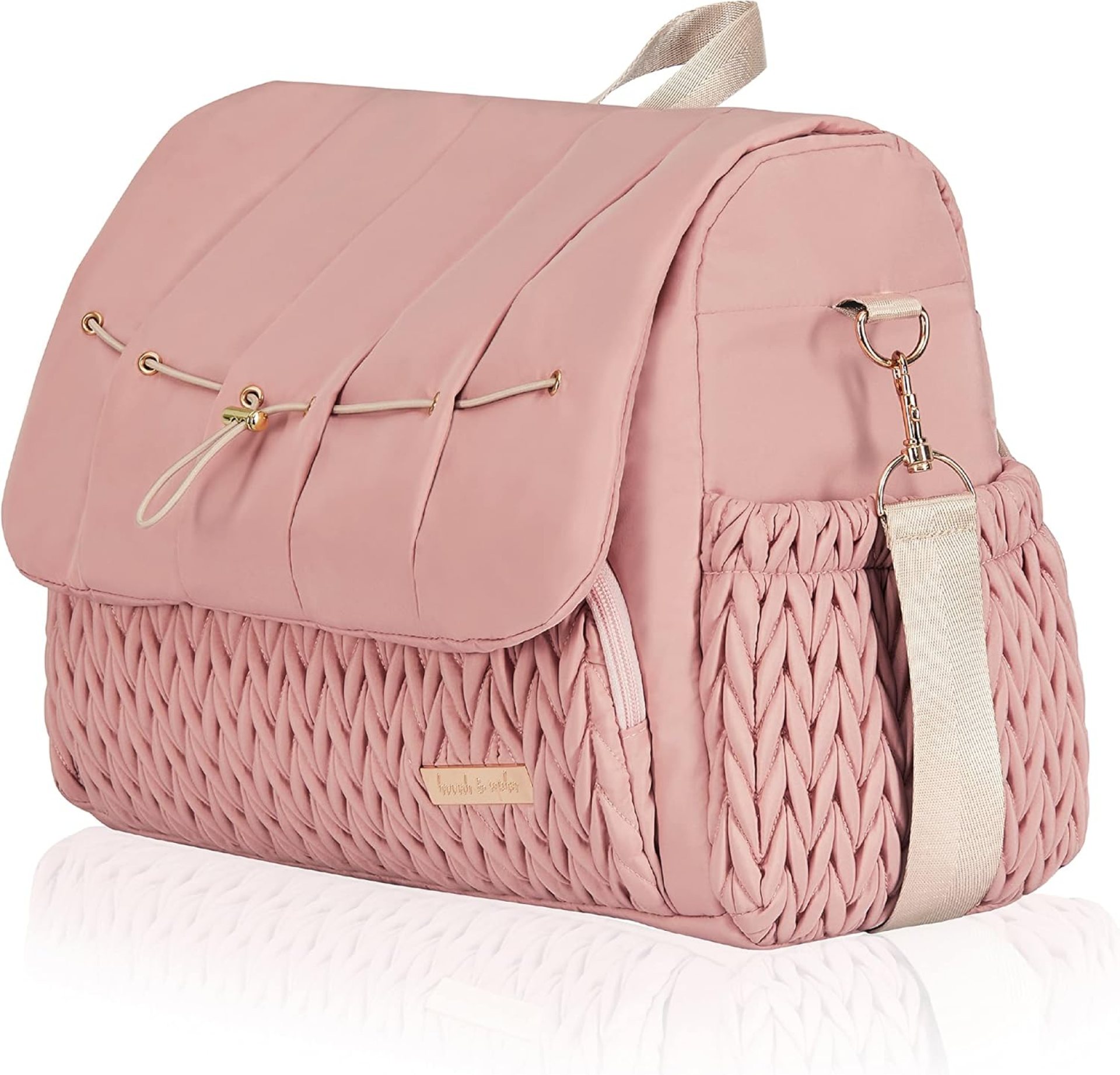Hannah & Sophia Belle Convertible Baby Diaper Backpack & Bag in Pink Polyester with Classic Style Hannah & Sophia Belle Convertible Baby Diaper Backpack & Bag in Pink Polyester with Classic Style