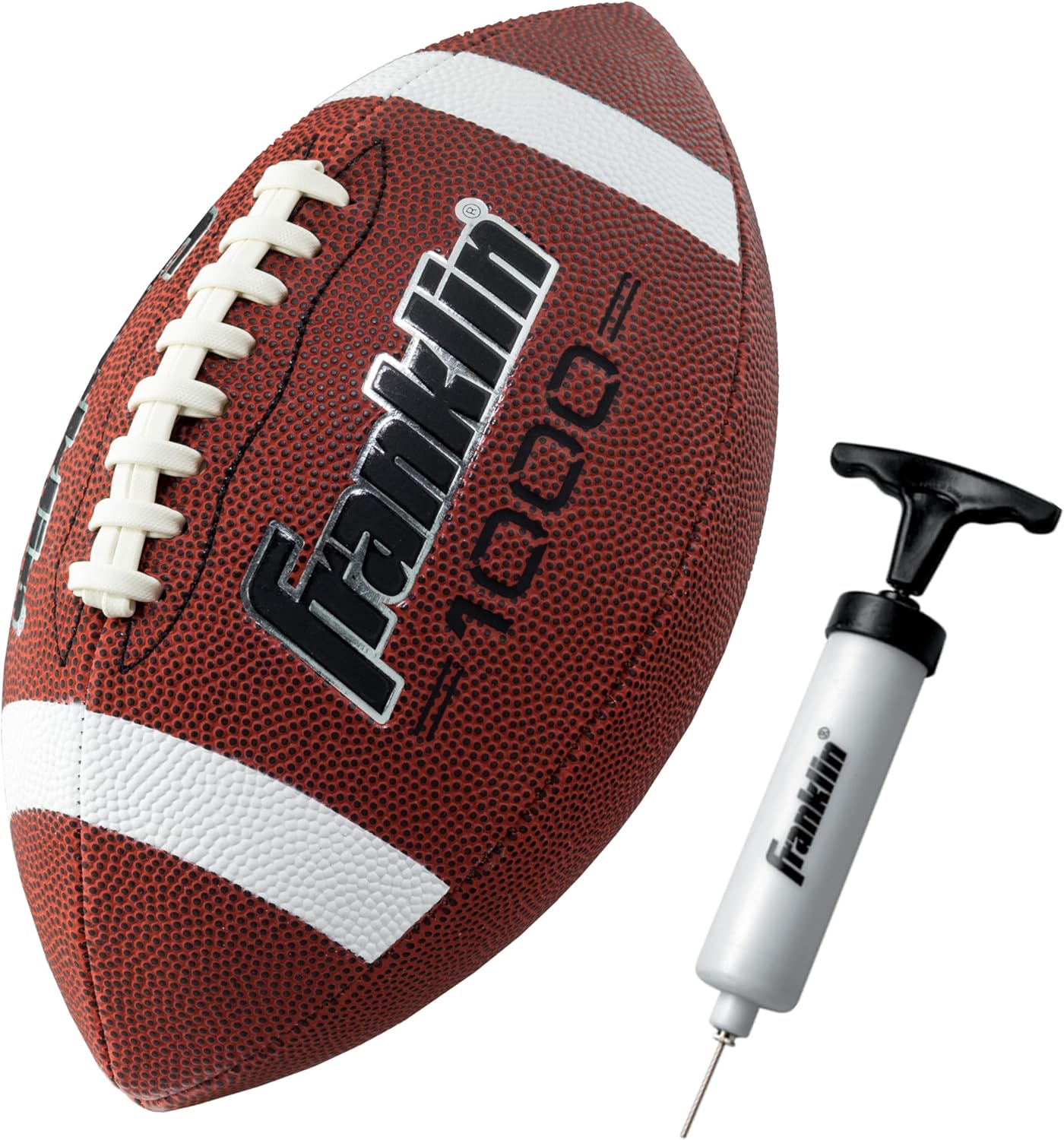 Franklin Sports Official Size Football – All-Weather 1000 Regulation Outdoor Football – Synthetic Leather Adult Ball – Extra Grip Official Size – Brown + White Franklin Sports Official Size Football – All-Weather 1000 Regulation Outdoor Football – Synthetic Leather Adult Ball – Extra Grip Official Size – Brown + White