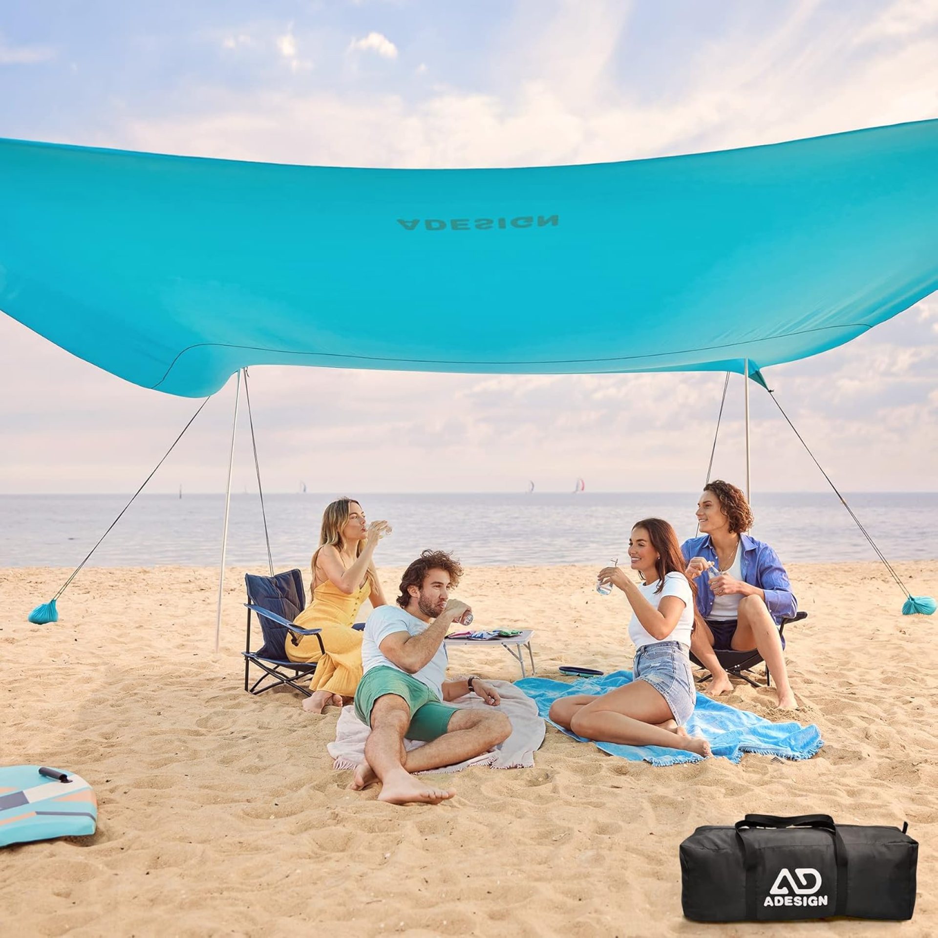 ADesign Windproof Beach Tent Sun Shelter with 8 Sandbags, Wind Resistant Large Family Beach Canopy with Sand Shovel, UPF50+, 6.5 FT Tall, Easy Setup Sun Shade for Beach Vacation ADesign Windproof Beach Tent Sun Shelter with 8 Sandbags, Wind Resistant Large Family Beach Canopy with Sand Shovel, UPF50+, 6.5 FT Tall, Easy Setup Sun Shade for Beach Vacation