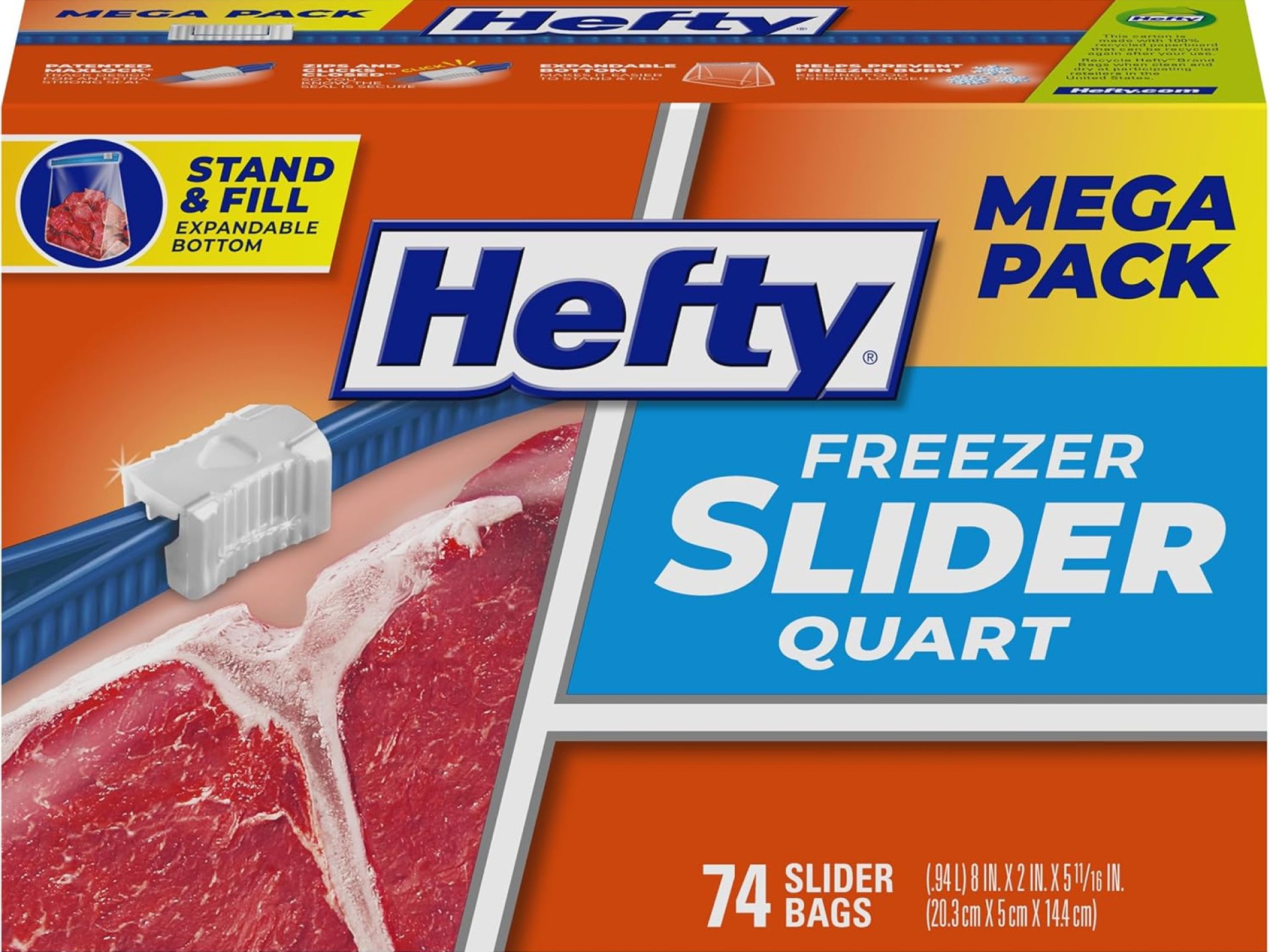 Hefty Slider Freezer Kitchen Storage Bags, Quart Size, 74 Count Hefty Slider Freezer Kitchen Storage Bags, Quart Size, 74 Count