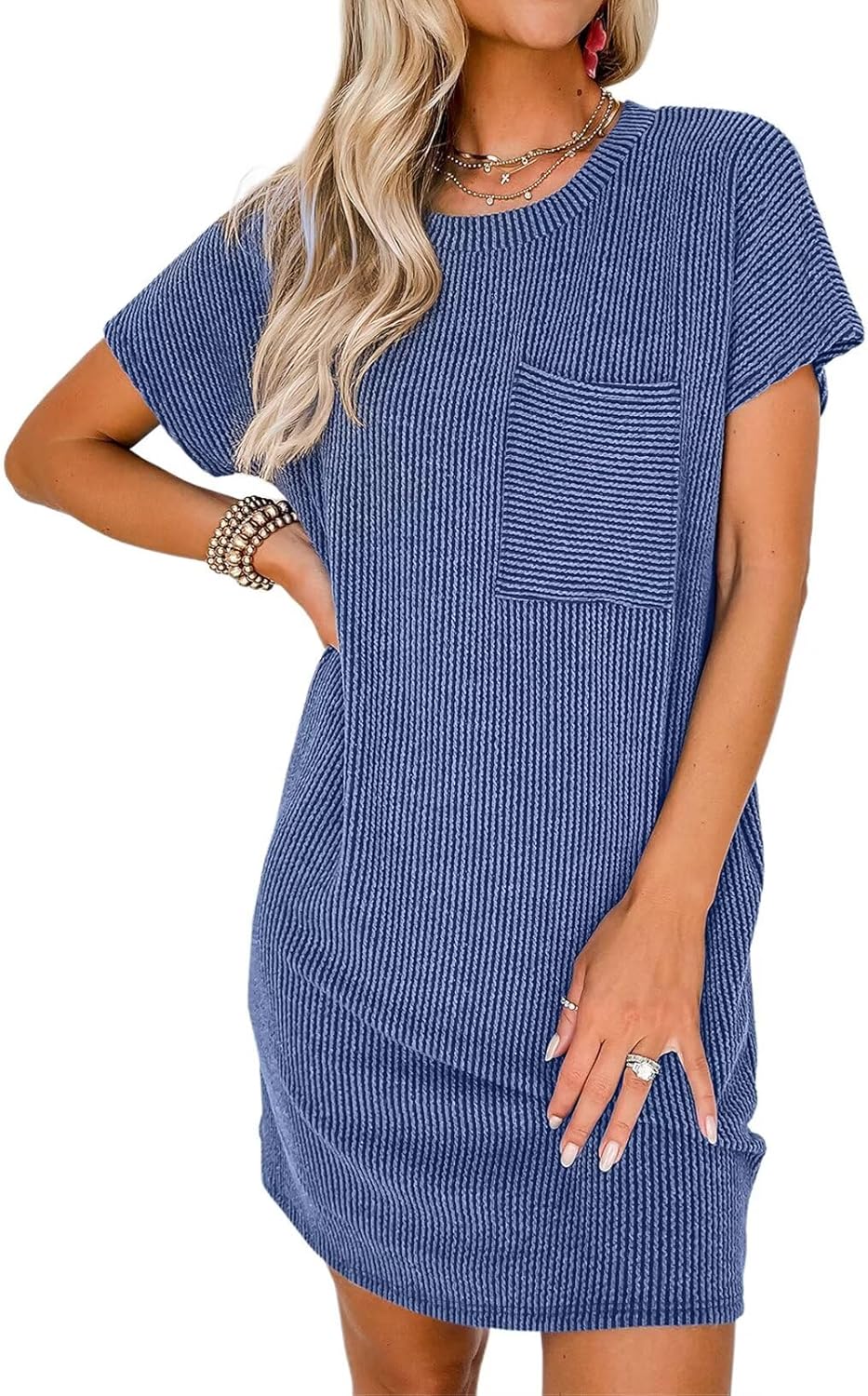 Acelitt Womens Casual Summer Crewneck Short Sleeve Ribbed Mini Tshirt Dress, XS-3XL Acelitt Womens Casual Summer Crewneck Short Sleeve Ribbed Mini Tshirt Dress, XS-3XL