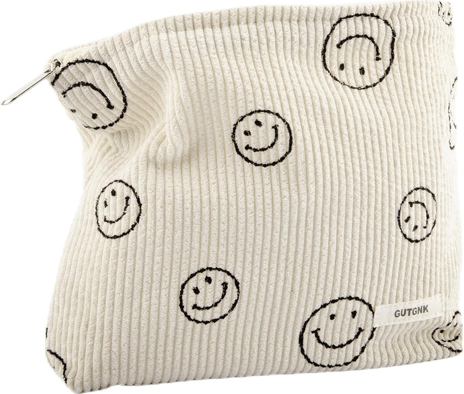 GUTGNK Makeup Bag For Women – Corduroy Cosmetic Bags Aesthetic Design Ladies Tote Bag,Women’s Pencil Case,Cute Smiley Face Makeup Organizer with Zipper (Beige) GUTGNK Makeup Bag For Women – Corduroy Cosmetic Bags Aesthetic Design Ladies Tote Bag,Women’s Pencil Case,Cute Smiley Face Makeup Organizer with Zipper (Beige)