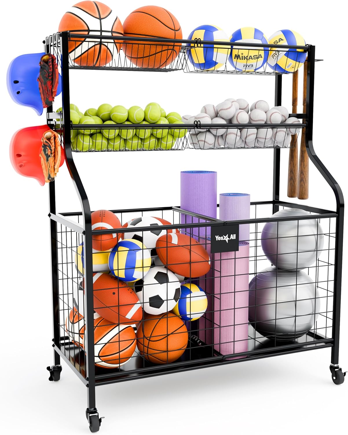 YES4All Sports Equipment Garage Organizer, Ball Storage Cart, Steel YES4All Sports Equipment Garage Organizer, Ball Storage Cart, Steel
