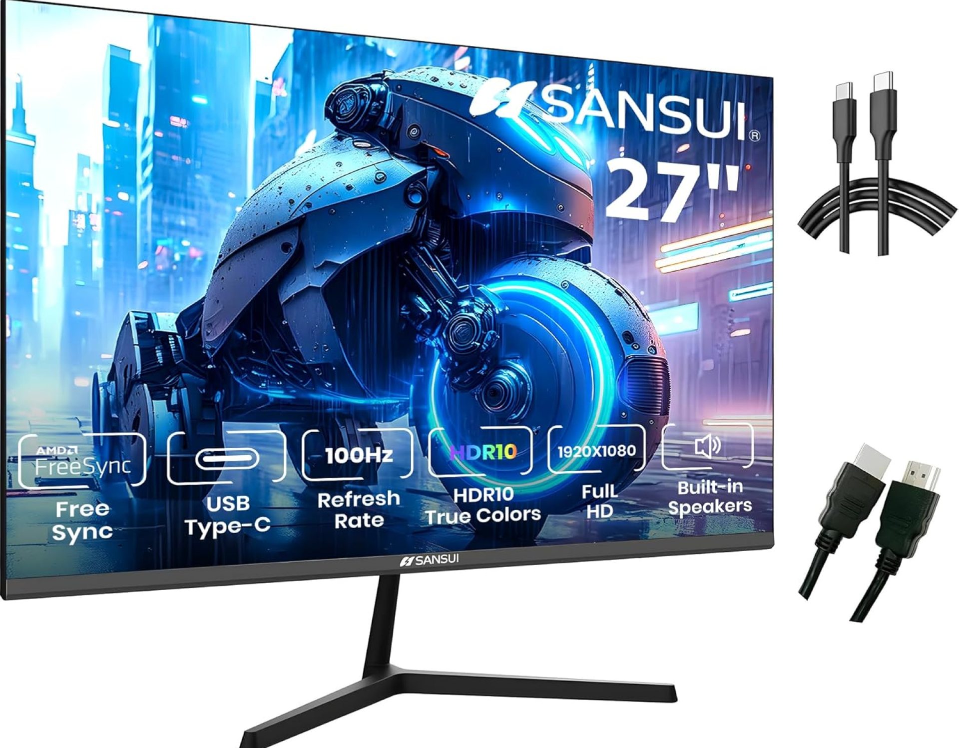 SANSUI Monitors 27 inch 100Hz IPS USB Type-C 1080P HDR10, Gaming Monitor Built-in Speakers HDMI DP Game RTS/FPS tilt Adjustable for Working and Gaming (ES-27X3 Type-C Cable & HDMI Cable Included) SANSUI Monitors 27 inch 100Hz IPS USB Type-C 1080P HDR10, Gaming Monitor Built-in Speakers HDMI DP Game RTS/FPS tilt Adjustable for Working and Gaming (ES-27X3 Type-C Cable & HDMI Cable Included)