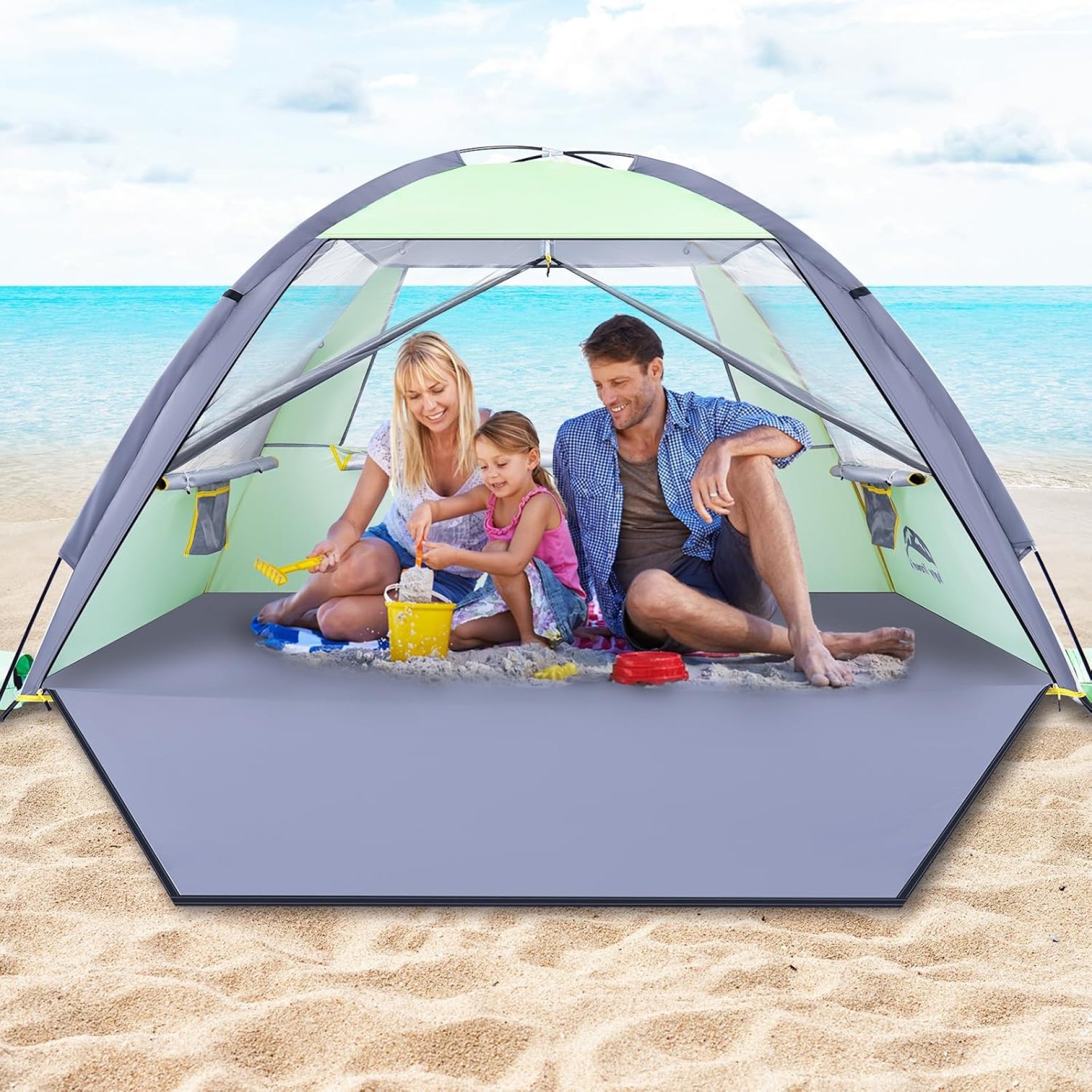 Happy Travel Beach Tent Sun Shelter for 3/4/5/6/7/8 Person, Portable UPF 50+ UV Protection Beach Shade Canopy for Family & Baby, Lightweight & Easy Setup Beach Cabana with 3 Ventilation Mesh Windows Happy Travel Beach Tent Sun Shelter for 3/4/5/6/7/8 Person, Portable UPF 50+ UV Protection Beach Shade Canopy for Family & Baby, Lightweight & Easy Setup Beach Cabana with 3 Ventilation Mesh Windows