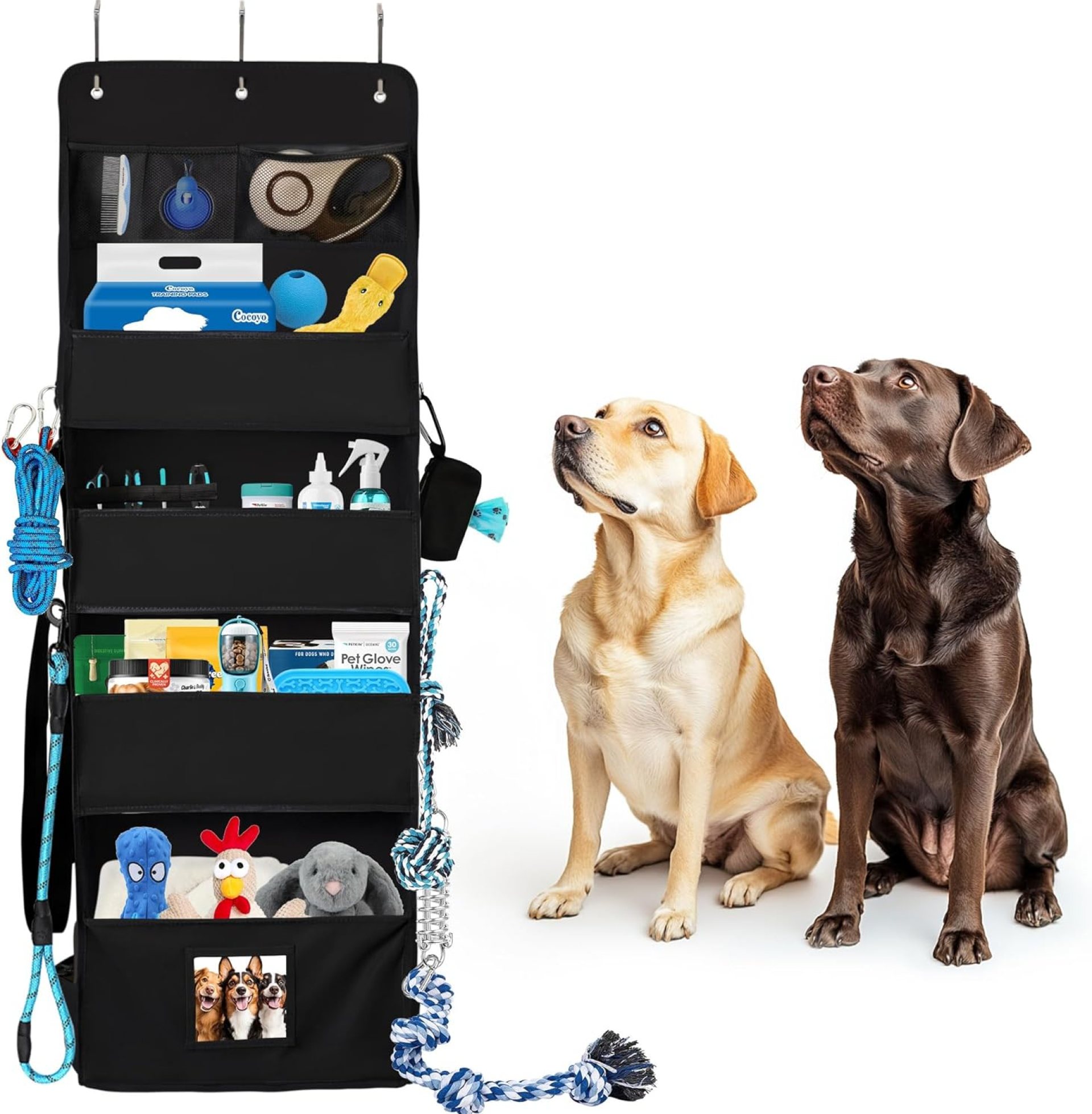 Dog Storage Organizer Hanging Over the Door, Dog Toy Box for Indoor Dog Cat, Dog Toy Storage Basket for Pet Supplies and Accessories Organization, Dog Treat Container for Dog Stuff (Black) Dog Storage Organizer Hanging Over the Door, Dog Toy Box for Indoor Dog Cat, Dog Toy Storage Basket for Pet Supplies and Accessories Organization, Dog Treat Container for Dog Stuff (Black)