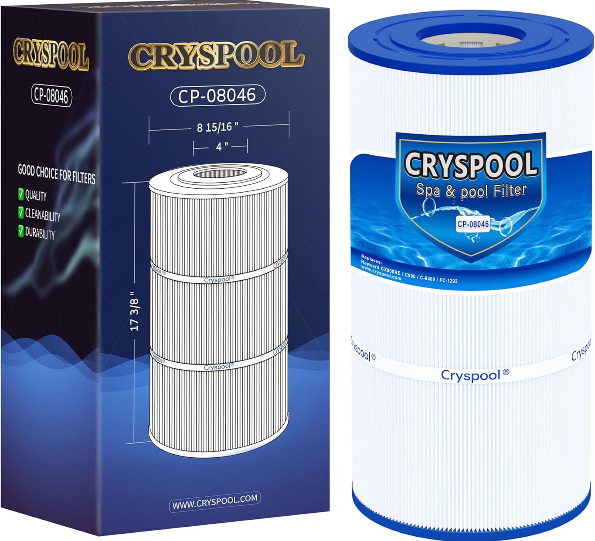 Cryspool® 08046 Filter Compatible with Hayward C900, CX900RE, C-900, PA90, Posi-Clear PXC-95, C-8409, Ultral-B6, PP-B6, FC-1292, 90 Sq. Ft Pool Filter Cartridge, 1 Pack Cryspool® 08046 Filter Compatible with Hayward C900, CX900RE, C-900, PA90, Posi-Clear PXC-95, C-8409, Ultral-B6, PP-B6, FC-1292, 90 Sq. Ft Pool Filter Cartridge, 1 Pack