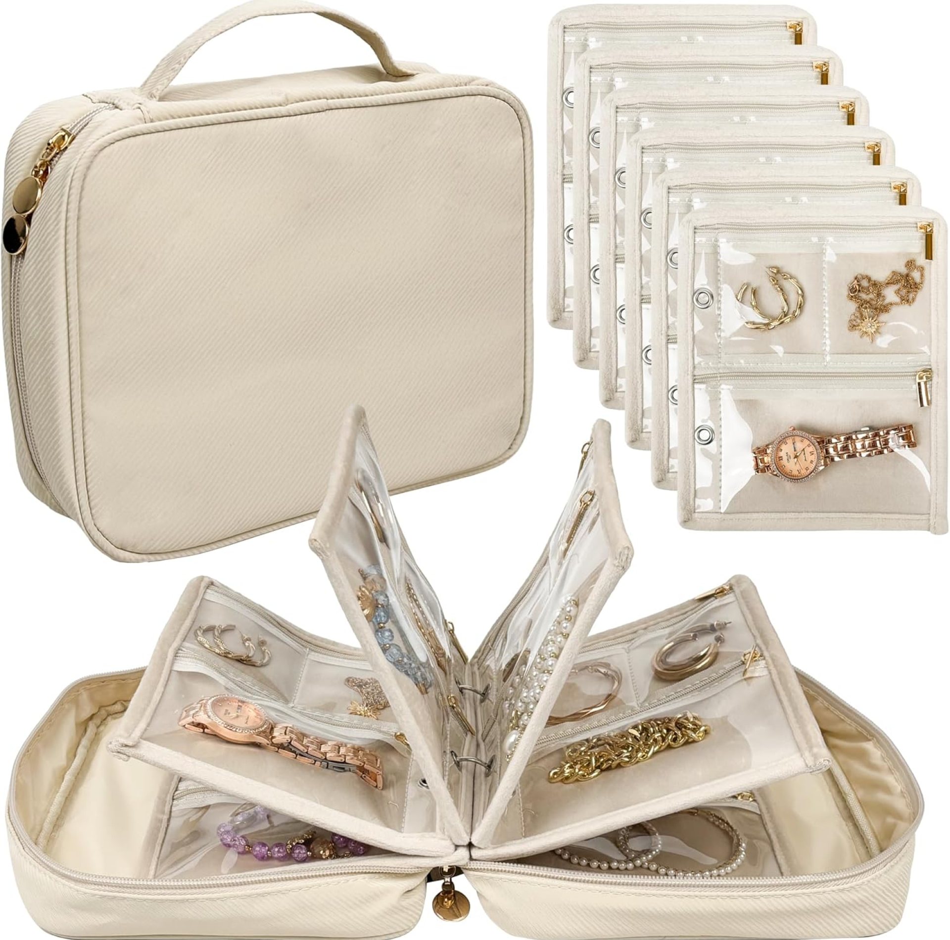 Travel Jewelry Organizer Case,Jewelry Bags Jewelry Storage Book Binder with Clear Zipper Velvet Pouch for Traveling,Earrings, Rings, Necklace, Bracelet (White) Travel Jewelry Organizer Case,Jewelry Bags Jewelry Storage Book Binder with Clear Zipper Velvet Pouch for Traveling,Earrings, Rings, Necklace, Bracelet (White)