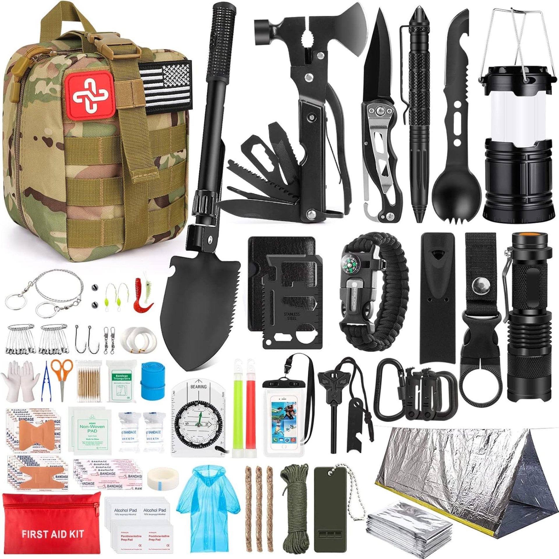 Survival Kit, 250Pcs Survival Gear First Aid Kit with Molle System Compatible Bag and Emergency Tent, Emergency Kit for Earthquake, Outdoor Adventure, Hiking, Hunting, Gifts for Men Women Survival Kit, 250Pcs Survival Gear First Aid Kit with Molle System Compatible Bag and Emergency Tent, Emergency Kit for Earthquake, Outdoor Adventure, Hiking, Hunting, Gifts for Men Women