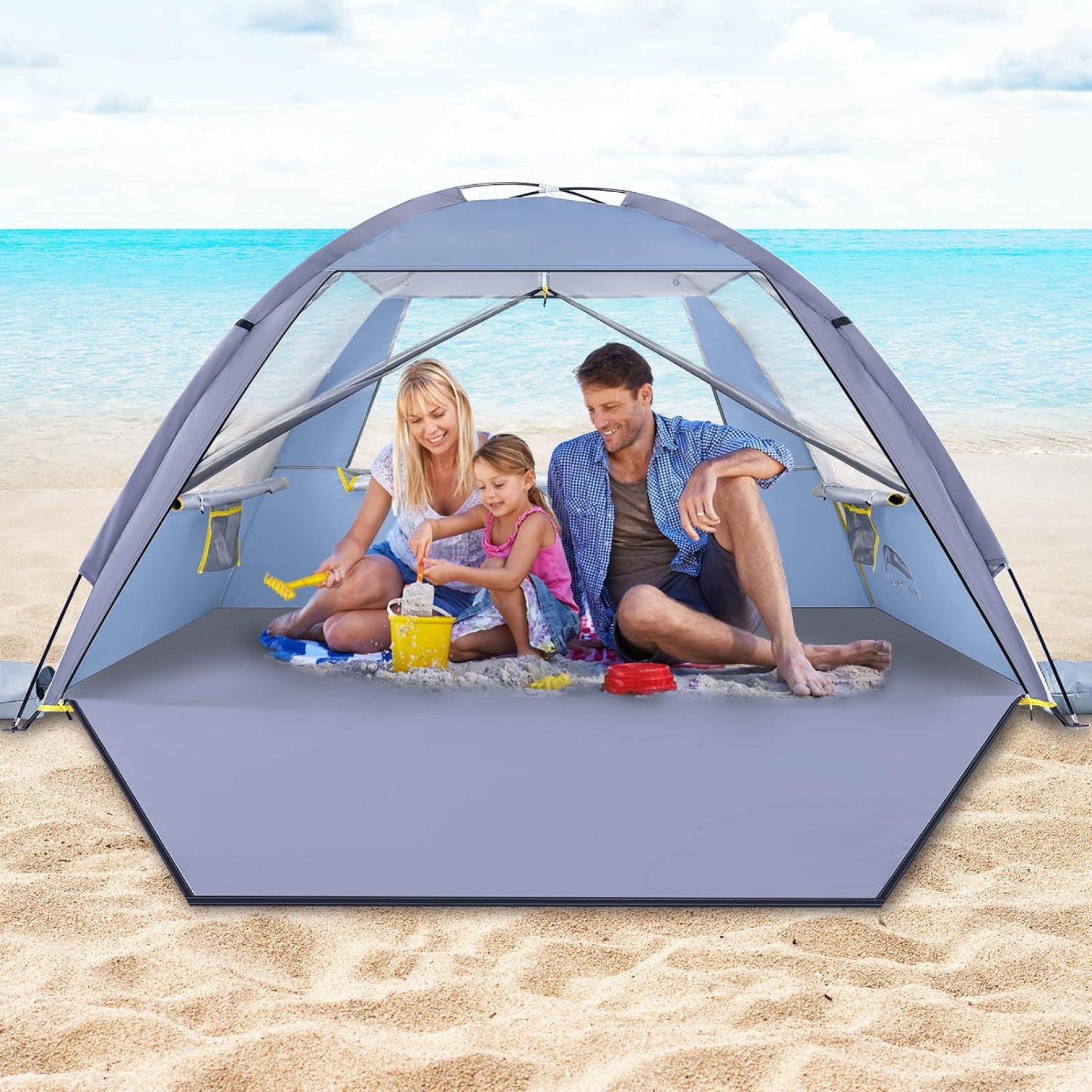 Happy Travel Beach Tent Sun Shelter for 3/4/5/6/7/8 Person, Portable UPF 50+ UV Protection Beach Shade Canopy for Family & Baby, Lightweight & Easy Setup Beach Cabana with 3 Ventilation Mesh Windows Happy Travel Beach Tent Sun Shelter for 3/4/5/6/7/8 Person, Portable UPF 50+ UV Protection Beach Shade Canopy for Family & Baby, Lightweight & Easy Setup Beach Cabana with 3 Ventilation Mesh Windows