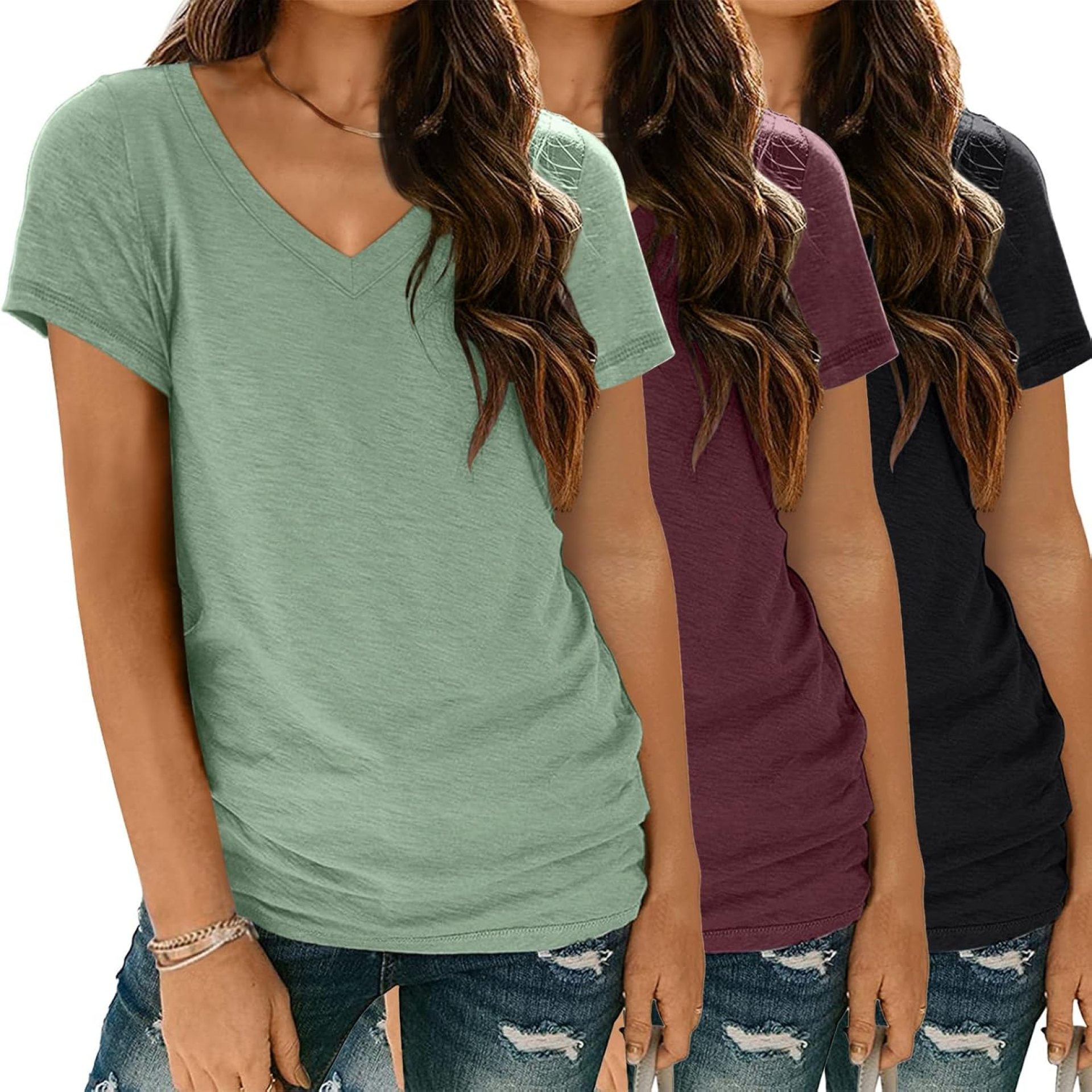 3 Pack V Neck T Shirts for Women Short Sleeve Tshirts Summer Casual Tops Loose Fit Basic Tees 3 Pack V Neck T Shirts for Women Short Sleeve Tshirts Summer Casual Tops Loose Fit Basic Tees