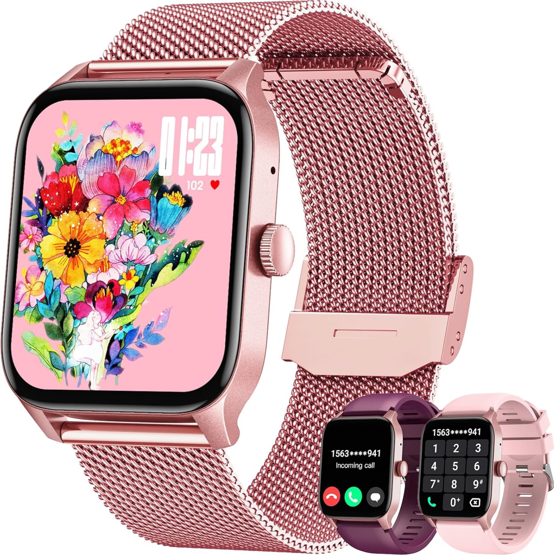 Smart Watches for Women Android iOS Phones: Pink Smartwatch for Women 1.83″ Touchscreen with Answer/Make Call Waterproof Heart Rate Blood Pressure Sleep Sport Alarm Pedometer Calorie Fitness Tracker Smart Watches for Women Android iOS Phones: Pink Smartwatch for Women 1.83″ Touchscreen with Answer/Make Call Waterproof Heart Rate Blood Pressure Sleep Sport Alarm Pedometer Calorie Fitness Tracker