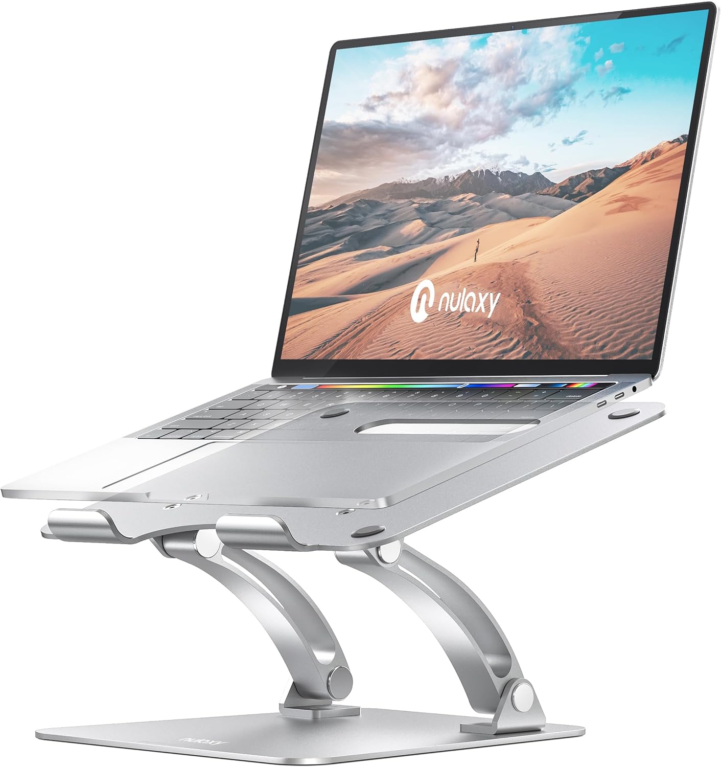 Nulaxy Fully Adjustable Laptop Stand for Desk, Dual Foldable Aluminum Computer Riser with Heat-Vent, Ergonomic Notebook Holder Portable Office Accessories Compatible with All 10-17″ Laptops, Silver Nulaxy Fully Adjustable Laptop Stand for Desk, Dual Foldable Aluminum Computer Riser with Heat-Vent, Ergonomic Notebook Holder Portable Office Accessories Compatible with All 10-17″ Laptops, Silver