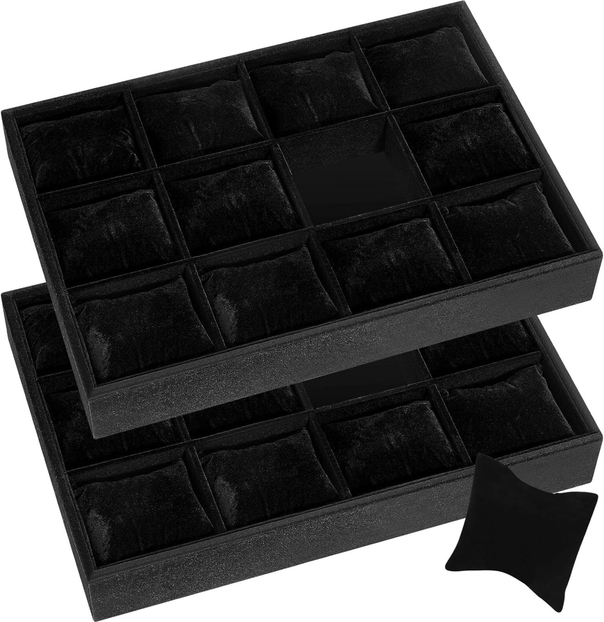 Henoyso 2 Pieces Velvet Watch Tray Jewelry Organizer 12 Grid Stackable Watch Bracelet Bangle Display Holder Adjustable Pillow Henoyso 2 Pieces Velvet Watch Tray Jewelry Organizer 12 Grid Stackable Watch Bracelet Bangle Display Holder Adjustable Pillow