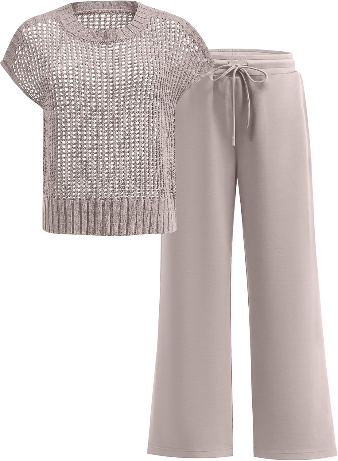 ANRABESS Women Two Piece Outfits Crochet Sheer Knit Sweater Top Wide Leg Pants Lounge Matching Sets Sweatsuit Travel Clothes ANRABESS Women Two Piece Outfits Crochet Sheer Knit Sweater Top Wide Leg Pants Lounge Matching Sets Sweatsuit Travel Clothes