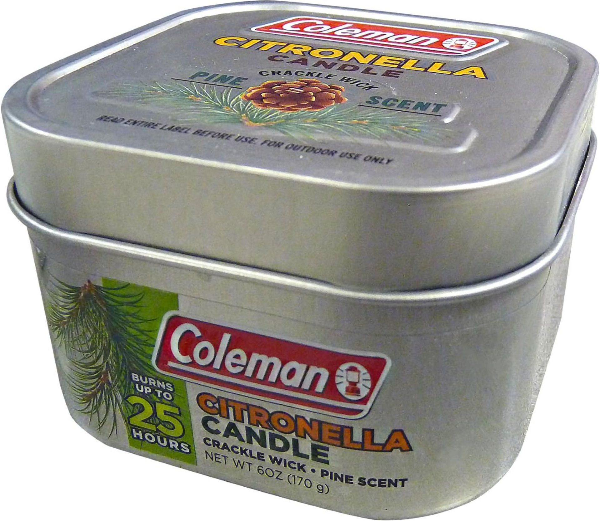 Coleman Pine Scented Citronella Candle with Wooden Crackle Wick – 6 oz Tin Coleman Pine Scented Citronella Candle with Wooden Crackle Wick – 6 oz Tin