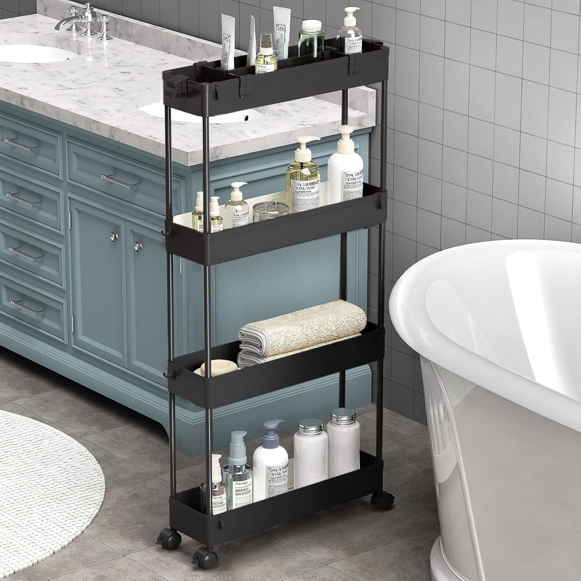 SPACELEAD Slim Storage Cart 4 Tier,Bathroom Organizer Rolling Utility,Mobile Shelving Unit Slide Out for Office, Kitchen, Laundry Room & Narrow Places,Black SPACELEAD Slim Storage Cart 4 Tier,Bathroom Organizer Rolling Utility,Mobile Shelving Unit Slide Out for Office, Kitchen, Laundry Room & Narrow Places,Black