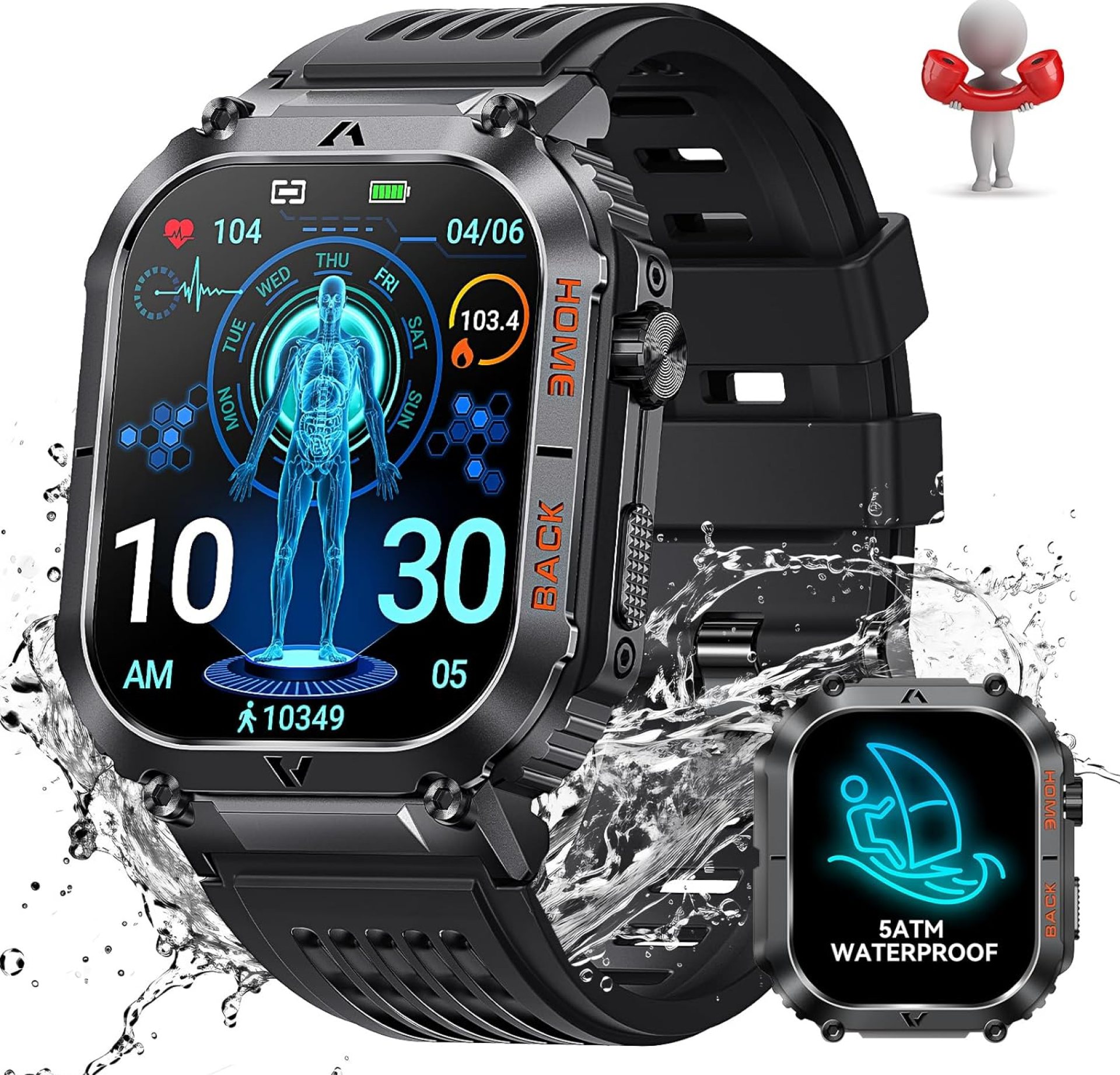 Military Smart Watch for Men 5ATM Waterproof with Call 2.02″ Large Screen Rugged Outdoor Tactical Smartwatch with Compass Fitness Watch with Heart Rate Blood Pressure Monitor for iPhone Android Phone Military Smart Watch for Men 5ATM Waterproof with Call 2.02″ Large Screen Rugged Outdoor Tactical Smartwatch with Compass Fitness Watch with Heart Rate Blood Pressure Monitor for iPhone Android Phone