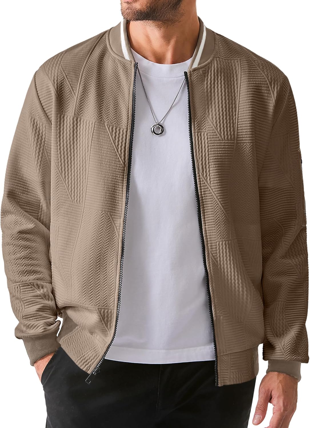 JMIERR Mens Casual Jacquard Bomber Jackets Color-Block Lightweight Varsity Jacket Fashion Zipper Coat with Pockets JMIERR Mens Casual Jacquard Bomber Jackets Color-Block Lightweight Varsity Jacket Fashion Zipper Coat with Pockets