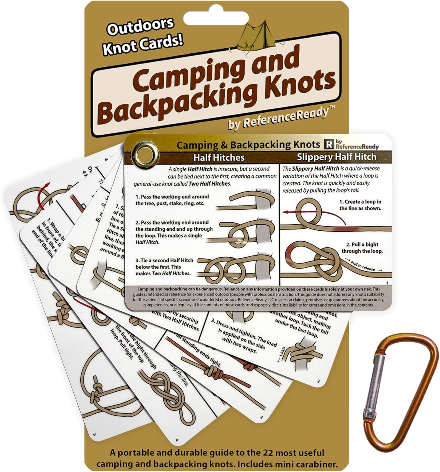 Outdoor Knots – Waterproof Knot Tying Cards with Mini Carabiner – Includes 22 Rope Knots for Camping, Backpacking, and Scouting Scenarios Outdoor Knots – Waterproof Knot Tying Cards with Mini Carabiner – Includes 22 Rope Knots for Camping, Backpacking, and Scouting Scenarios