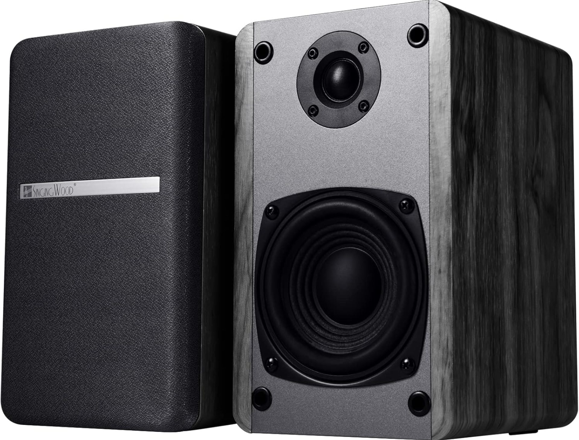 SINGING WOOD T25 Passive 2 Way Bookshelf Speakers 60 Watts (30W x 2) with preinstalled Wall Mount Bracket- Beech Wood Finish, Pair – Receiver or Amplifier Needed to Operate (Black) SINGING WOOD T25 Passive 2 Way Bookshelf Speakers 60 Watts (30W x 2) with preinstalled Wall Mount Bracket- Beech Wood Finish, Pair – Receiver or Amplifier Needed to Operate (Black)