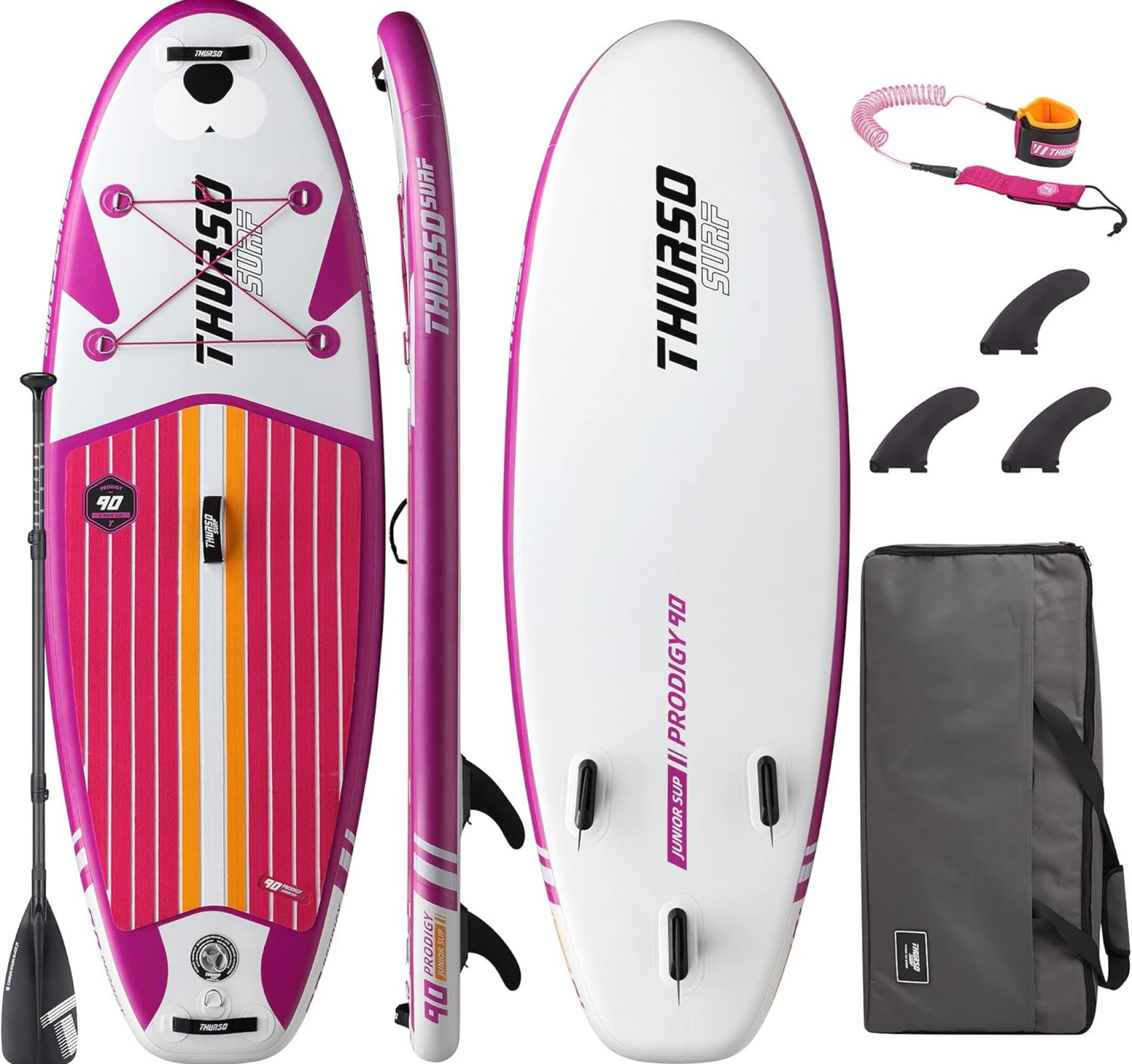 THURSO SURF Prodigy Junior Kids Inflatable SUP Stand Up Paddle Board 7’6 x 30” x 4” Two Layer Includes Adjustable Carbon Shaft Paddle/3 Fins/Leash/Duffle Bag/NO Pump Included THURSO SURF Prodigy Junior Kids Inflatable SUP Stand Up Paddle Board 7’6 x 30” x 4” Two Layer Includes Adjustable Carbon Shaft Paddle/3 Fins/Leash/Duffle Bag/NO Pump Included