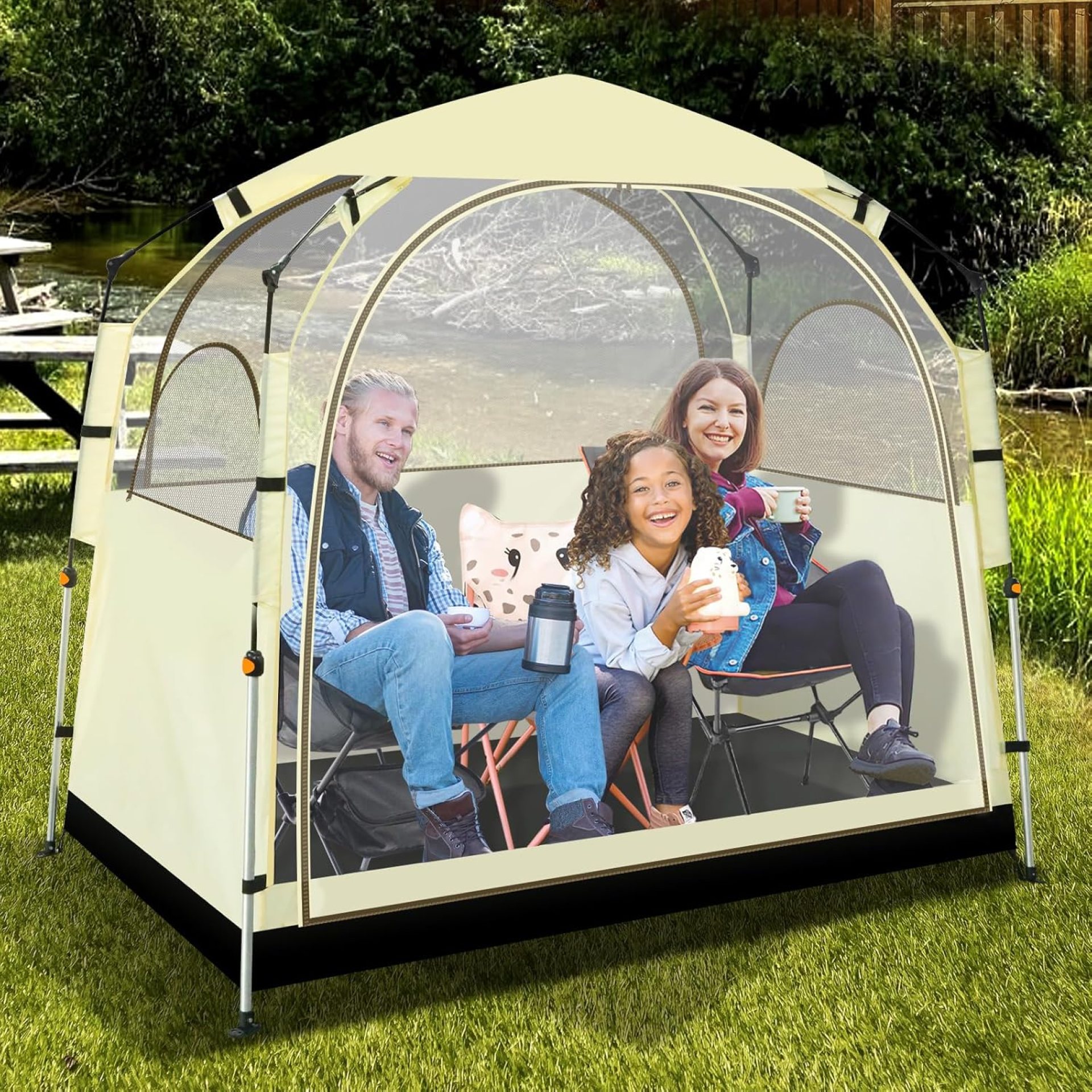 Eapele All Weather Shelter – Sports Tent with Detachable Top Cover and Sealed Floor for 1-2 People – Windproof and Rainproof Bubble Tent – 540° View and Mesh Windows Eapele All Weather Shelter – Sports Tent with Detachable Top Cover and Sealed Floor for 1-2 People – Windproof and Rainproof Bubble Tent – 540° View and Mesh Windows