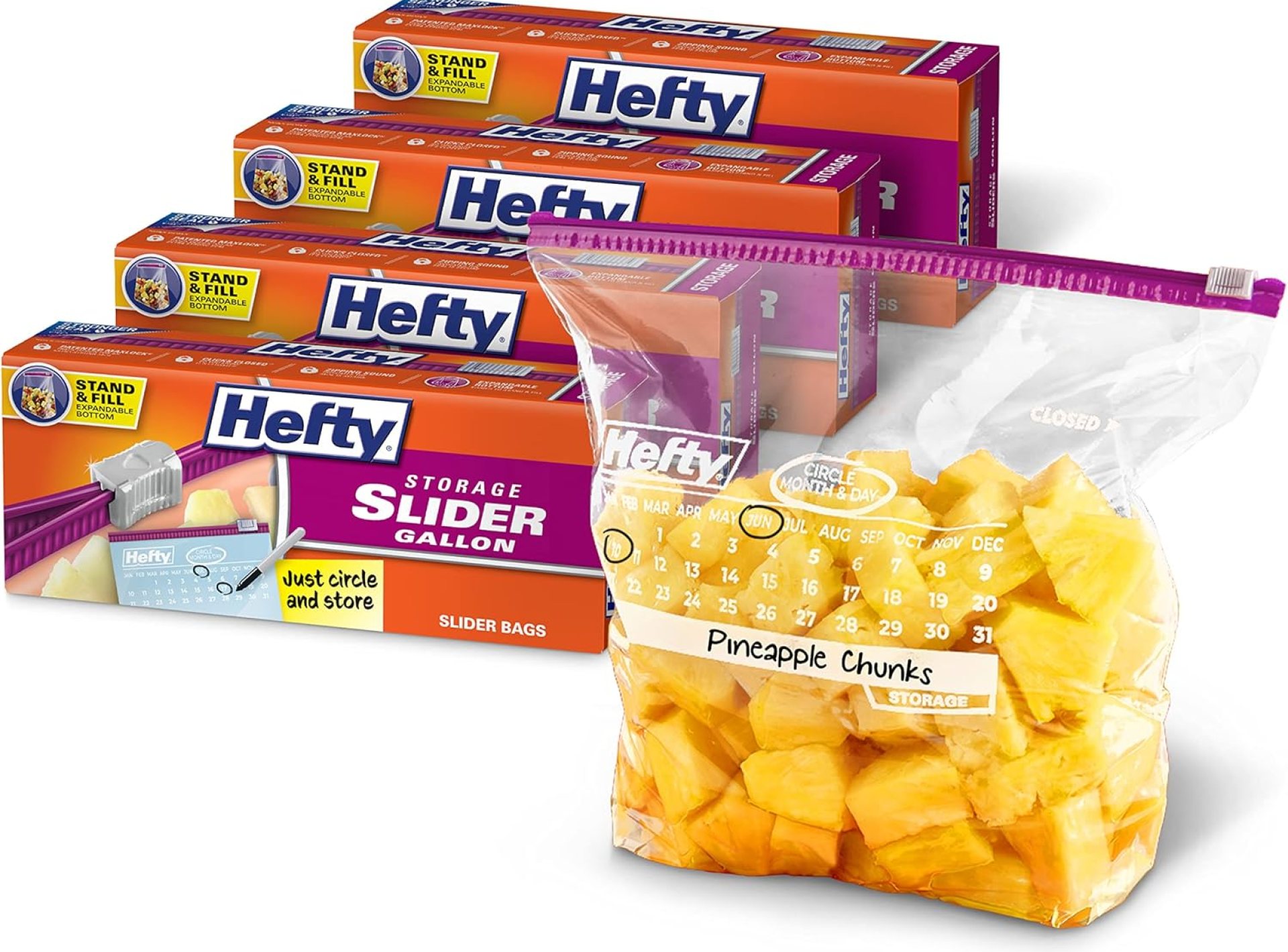 Hefty Slider Calendar Storage Bags, Gallon Size, 30 Count (Pack of 4), 120 Total Hefty Slider Calendar Storage Bags, Gallon Size, 30 Count (Pack of 4), 120 Total