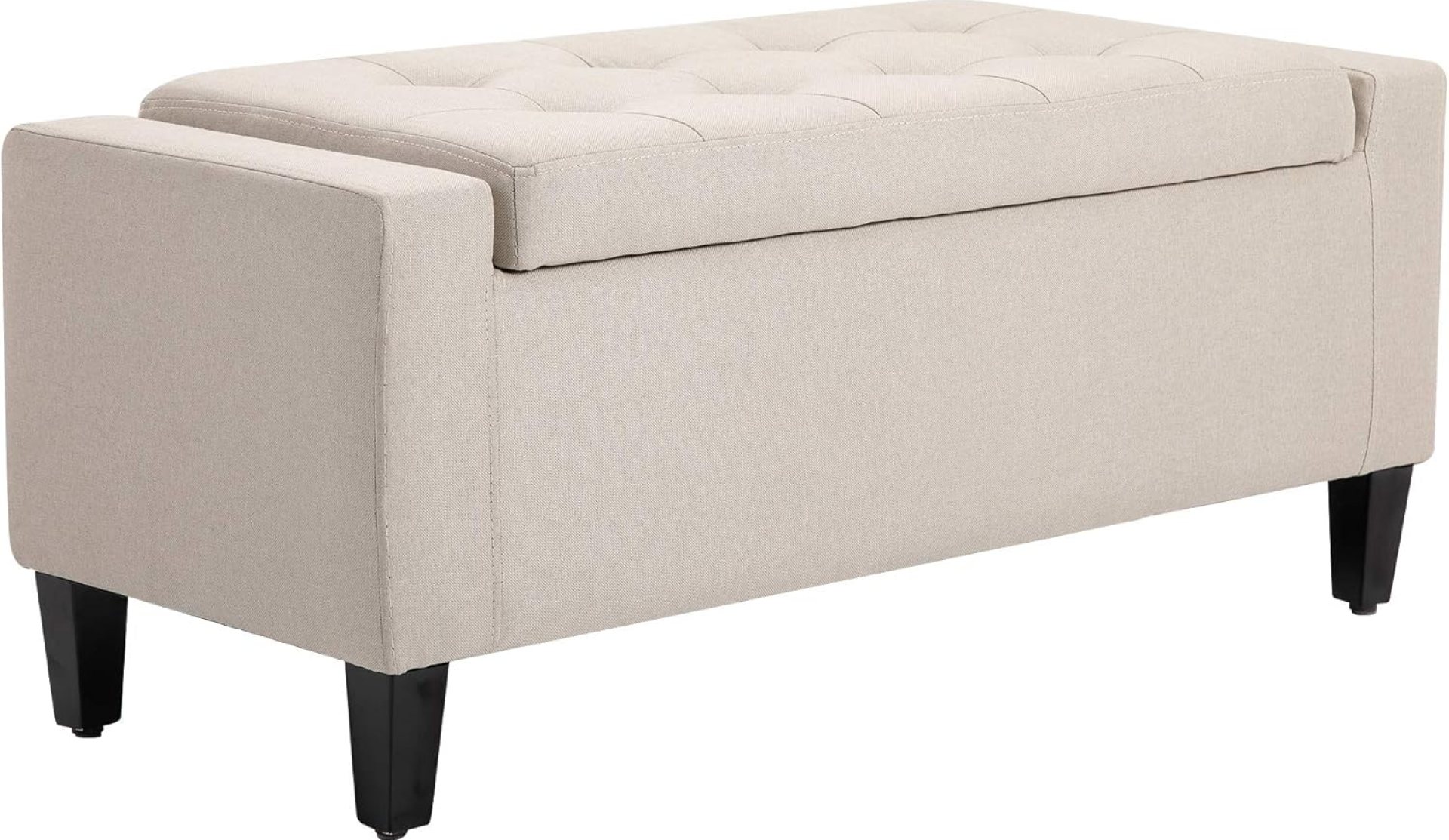 HOMCOM Storage Ottoman, Linen Upholstered Storage Bench with Lift Top and Button Tufted for Living Room, Beige HOMCOM Storage Ottoman, Linen Upholstered Storage Bench with Lift Top and Button Tufted for Living Room, Beige