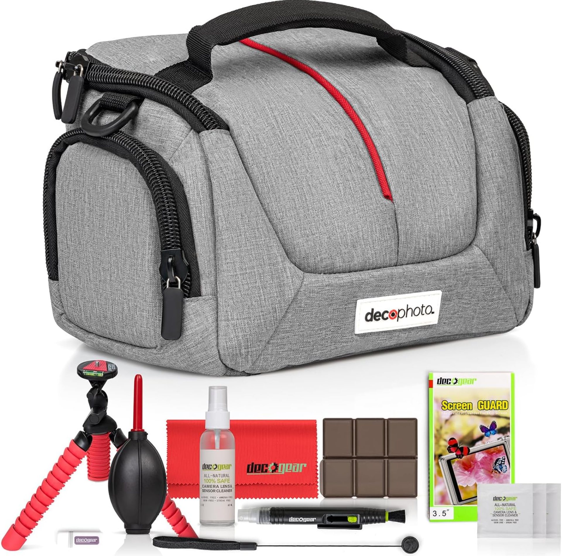 Deco Photo DSLR, Mirrorless, Compact Camera Bag – Shockproof, Quick Access, Modular Storage, Lightweight, Travel-Friendly, with Camera Cleaning Kit, Gray, CAMV2 Deco Photo DSLR, Mirrorless, Compact Camera Bag – Shockproof, Quick Access, Modular Storage, Lightweight, Travel-Friendly, with Camera Cleaning Kit, Gray, CAMV2