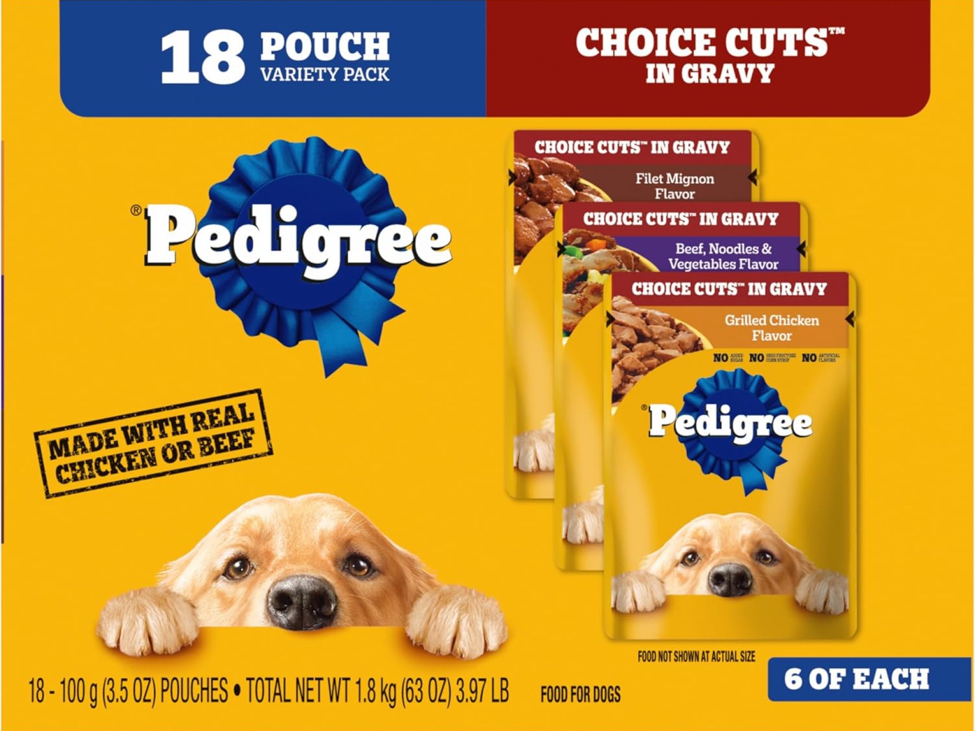 PEDIGREE CHOICE CUTS in Gravy Adult Soft Wet Meaty Dog Food Variety Pack, (18) 3.5 oz. Pouches PEDIGREE CHOICE CUTS in Gravy Adult Soft Wet Meaty Dog Food Variety Pack, (18) 3.5 oz. Pouches
