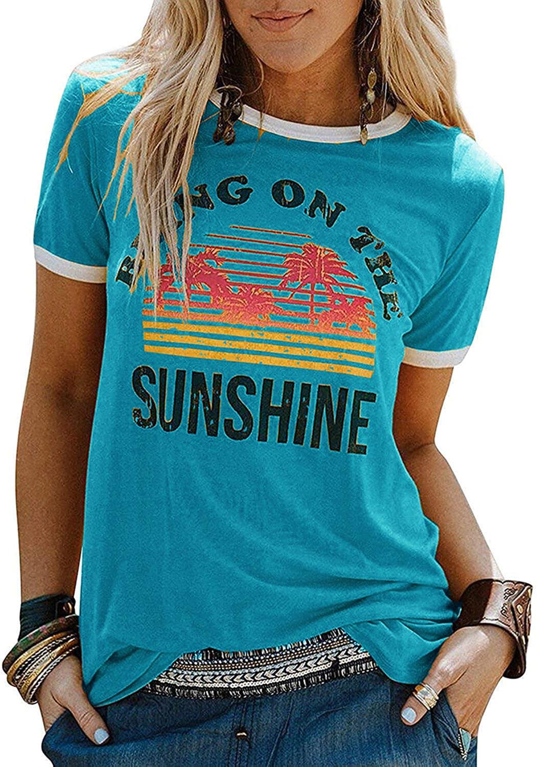 YEXIPO Graphic Tees for Women Short Sleeve Summer Tops Funny Letter Printed Loose Casual T Shirts YEXIPO Graphic Tees for Women Short Sleeve Summer Tops Funny Letter Printed Loose Casual T Shirts