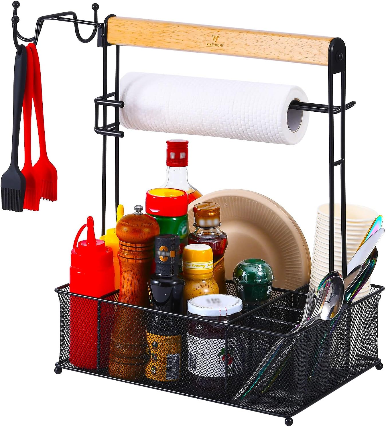 Grill Caddy, Picnic BBQ Organizer for Camping Outdoor Mesh Basket with 3 Hanging Hooks and Paper Towel Holder, Ideal Table Storage Tools for RV Camper/Tailgating/Flatware Grill Caddy, Picnic BBQ Organizer for Camping Outdoor Mesh Basket with 3 Hanging Hooks and Paper Towel Holder, Ideal Table Storage Tools for RV Camper/Tailgating/Flatware