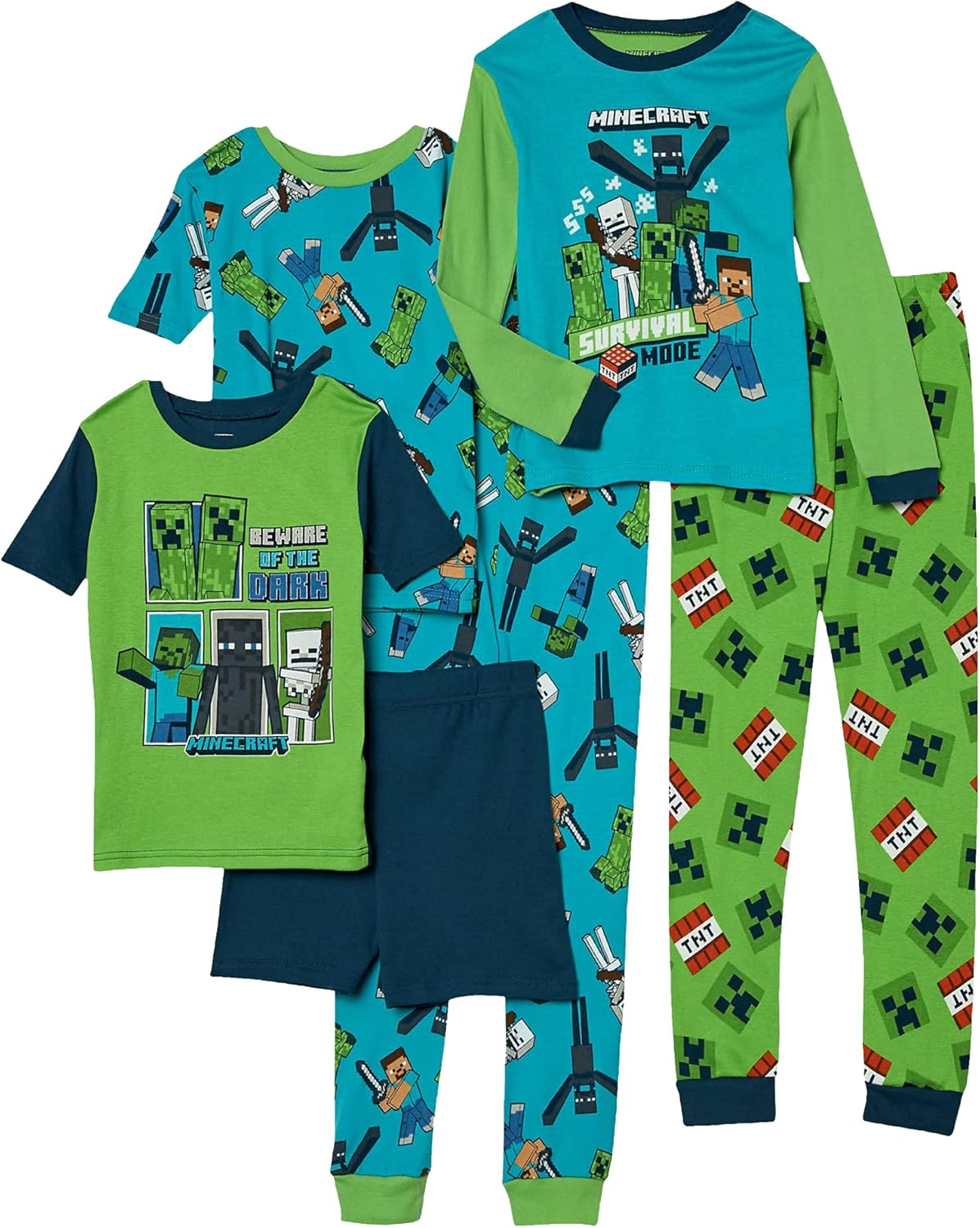 Minecraft Boys’ 6-Piece Snug-fit Cotton Pajama Set, Soft & Cute for Kids Minecraft Boys’ 6-Piece Snug-fit Cotton Pajama Set, Soft & Cute for Kids