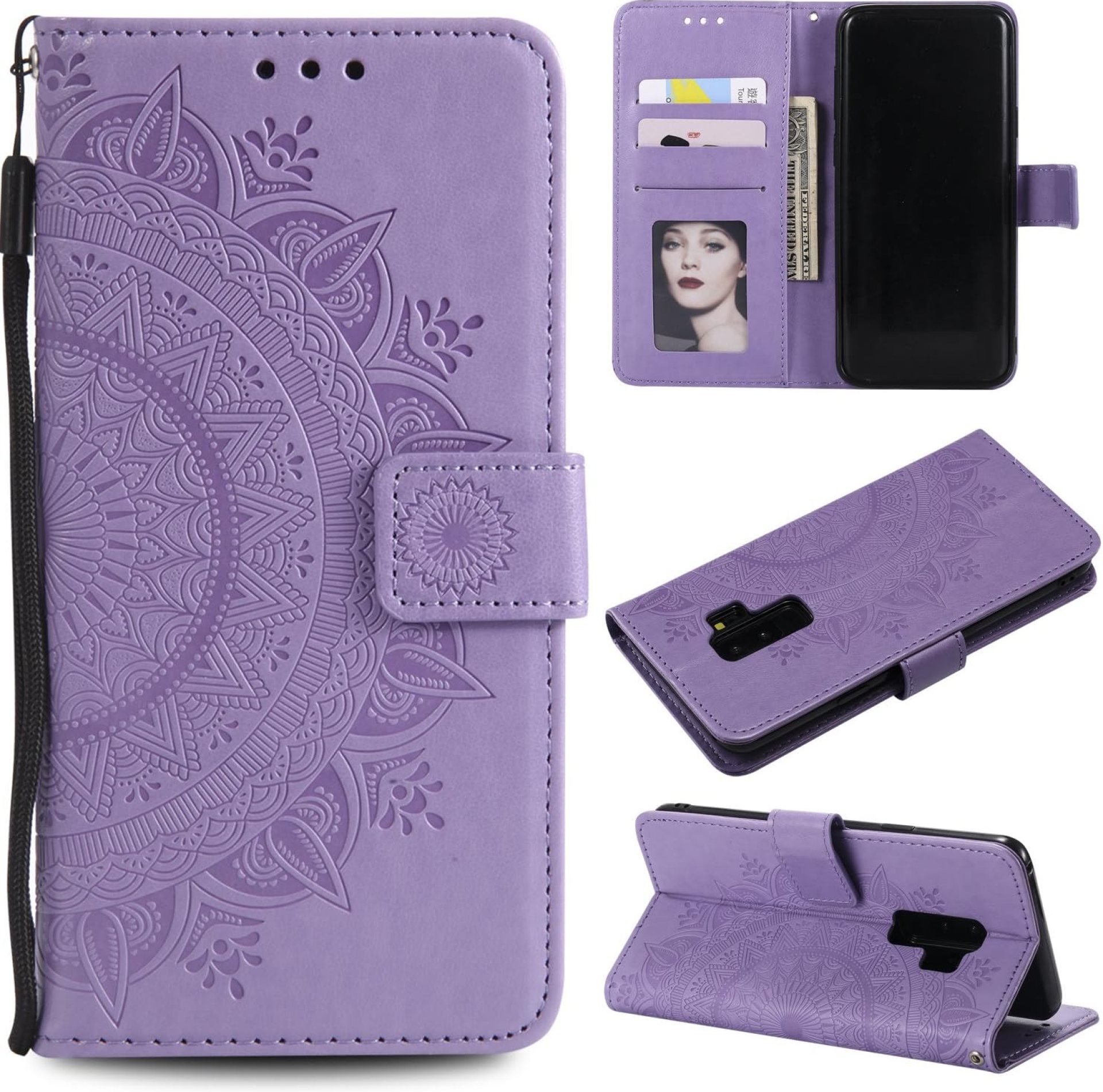 EYZUTAK Mandala Phone Cover for Samsung Galaxy S9 Plus, Ultra Slim Flip Case with Card Slot, Magnetic Closure, Embossing PU Leather Case with Stand Function and Lanyard, Foldable Motif-Purple EYZUTAK Mandala Phone Cover for Samsung Galaxy S9 Plus, Ultra Slim Flip Case with Card Slot, Magnetic Closure, Embossing PU Leather Case with Stand Function and Lanyard, Foldable Motif-Purple