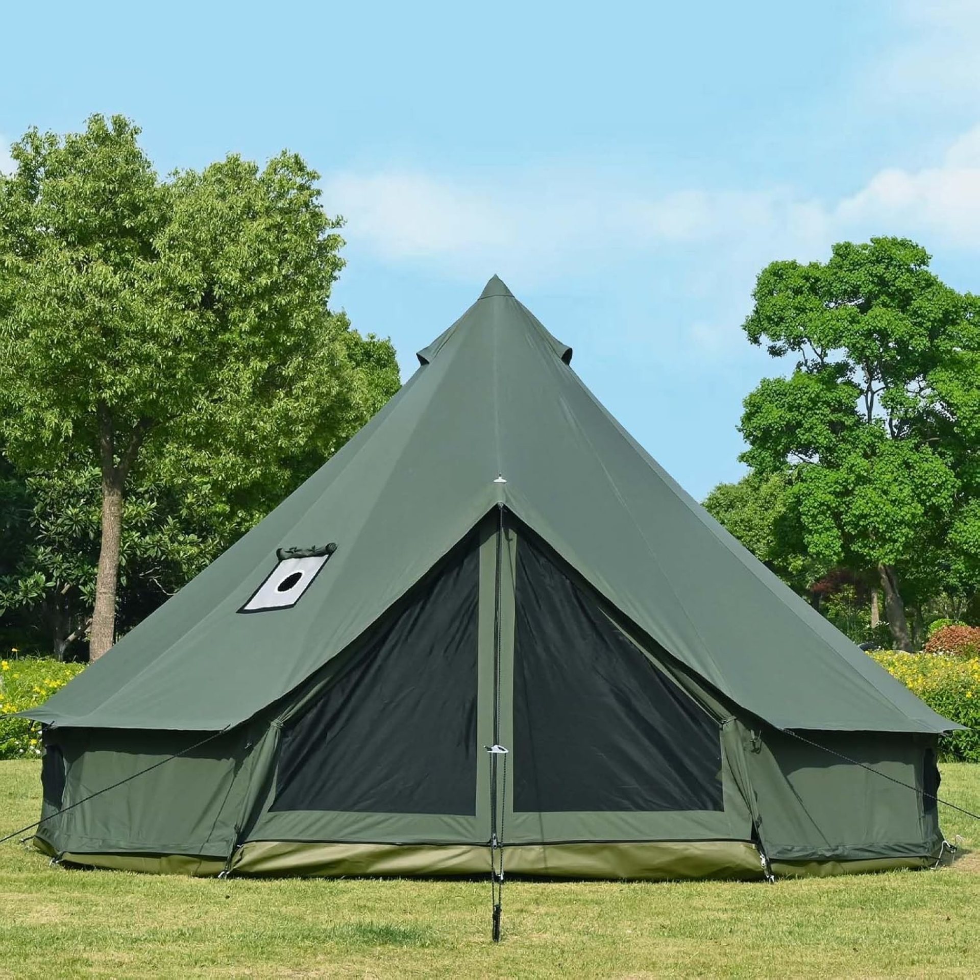 Cotton Canvas Bell Tent with Stove Jack, Roomy Yurt for Family Glamping Camping, 4 Season Tent with Zipped Removable Floor Cotton Canvas Bell Tent with Stove Jack, Roomy Yurt for Family Glamping Camping, 4 Season Tent with Zipped Removable Floor