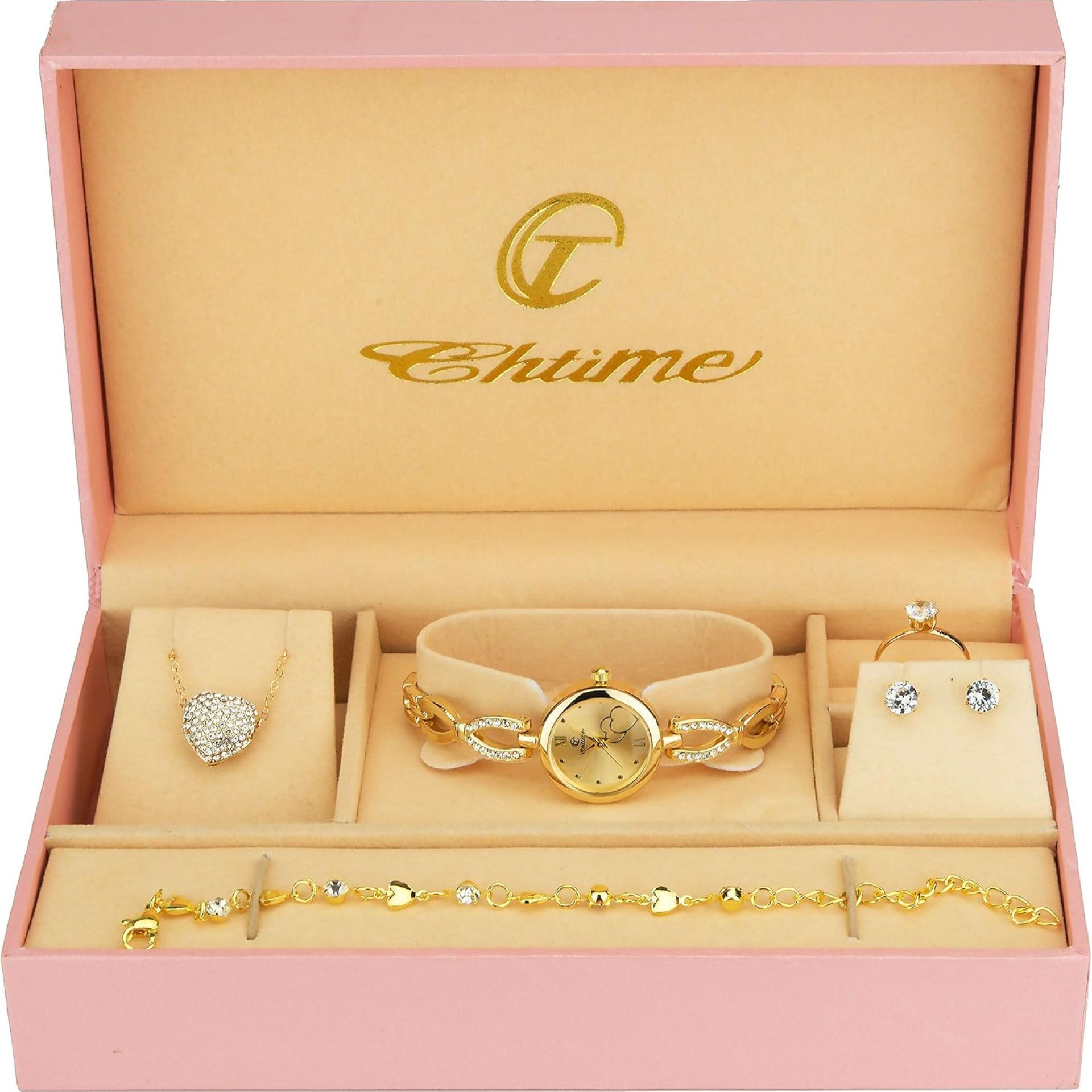 Gift Set Women’s Watch gold- jewelry Set- Necklace-Ring- Earrings – Band Gift Set Women’s Watch gold- jewelry Set- Necklace-Ring- Earrings – Band
