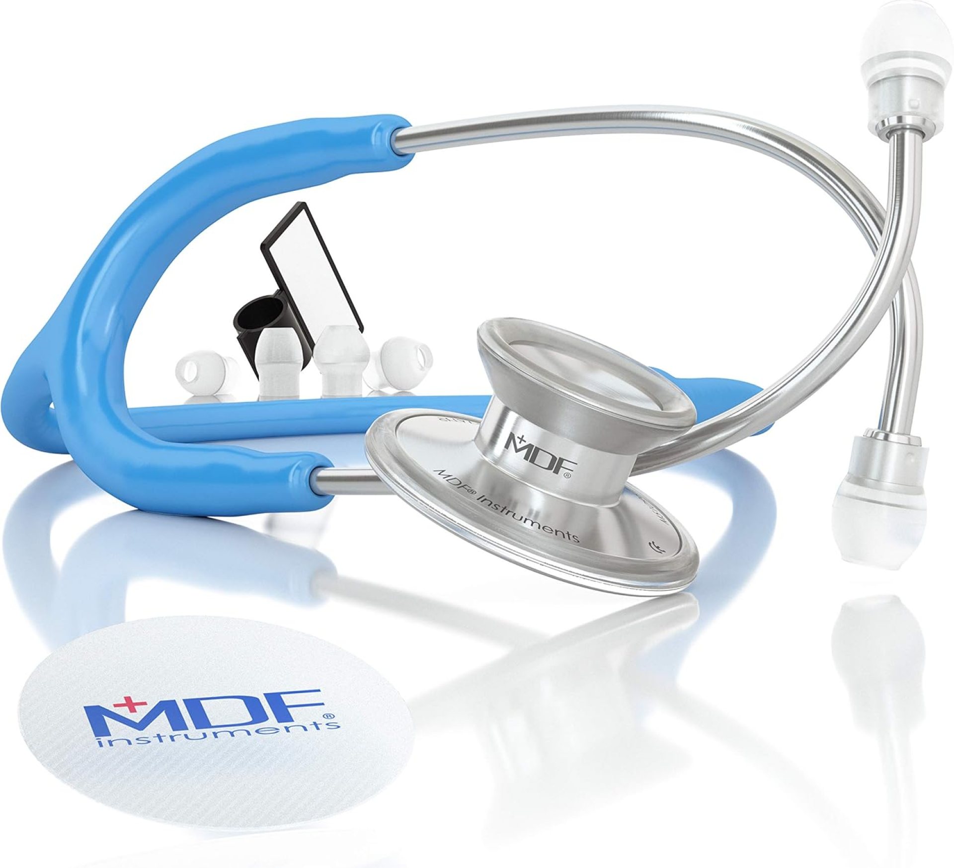 MDF Instruments, Acoustica Lightweight Stethoscope for Doctors, Nurses, Students, Home Health Use, Adult, Dual Head, Bright Blue Tube, Silver Chestpiece-Headset, MDF747XP14 MDF Instruments, Acoustica Lightweight Stethoscope for Doctors, Nurses, Students, Home Health Use, Adult, Dual Head, Bright Blue Tube, Silver Chestpiece-Headset, MDF747XP14