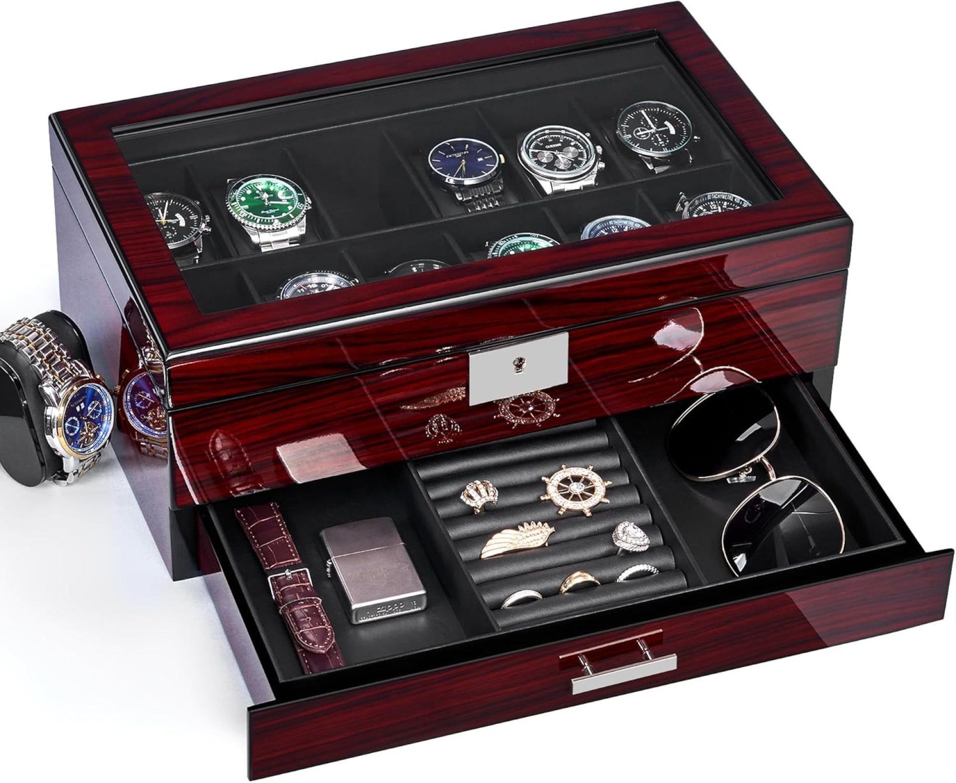 ANWBROAD 12 Slot Watch Cases for Men Watch Box with Large Lid Jewelry Box with Watch Storage 2-Tier Paint Surface Watch Holder Organizer for Men Lockable Watch Display Case UJWB001Y ANWBROAD 12 Slot Watch Cases for Men Watch Box with Large Lid Jewelry Box with Watch Storage 2-Tier Paint Surface Watch Holder Organizer for Men Lockable Watch Display Case UJWB001Y