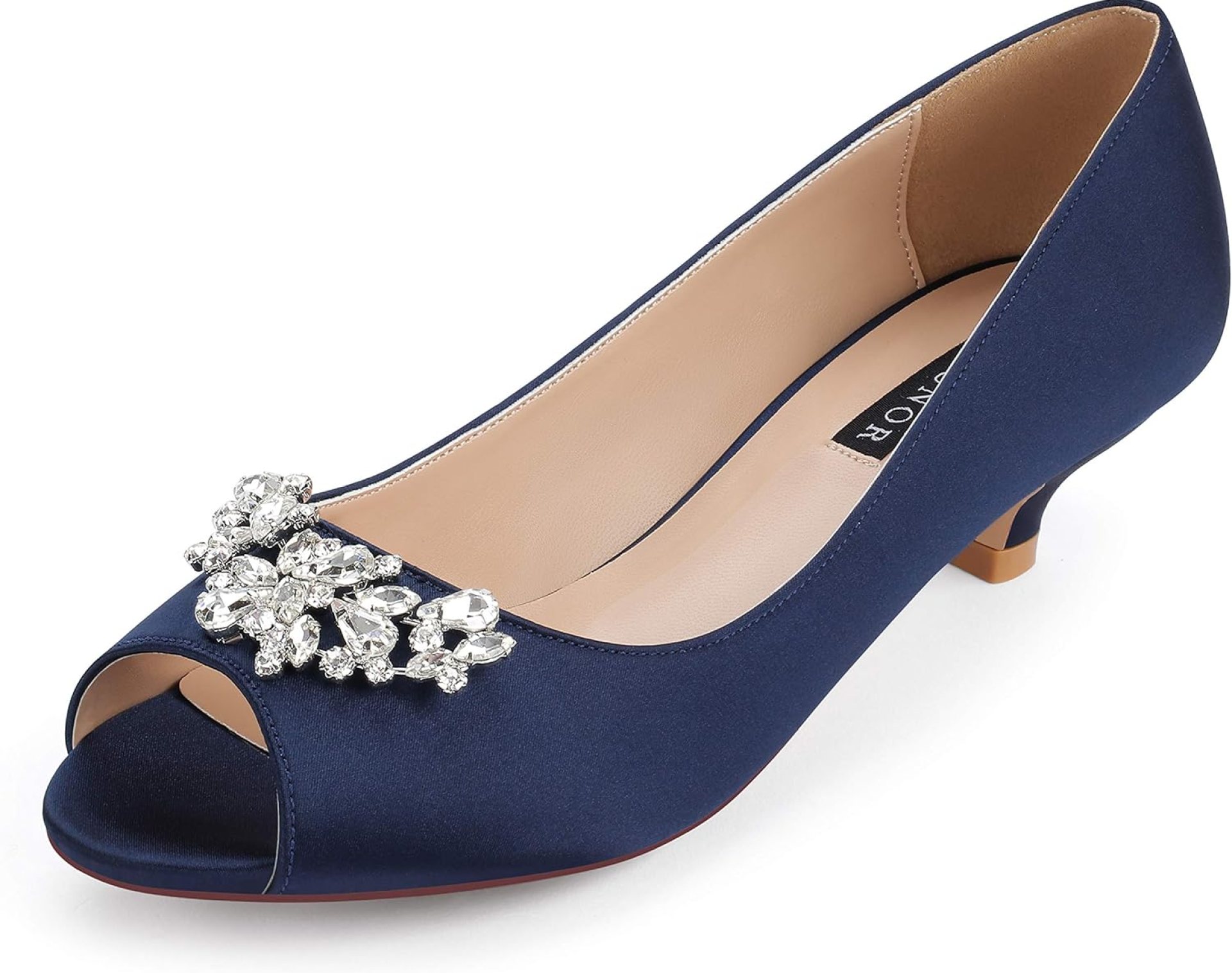 ERIJUNOR Women Comfort Low Kitten Heels Rhinestones Peep Toe Wedding Evening Party Shoes Dress Pumps ERIJUNOR Women Comfort Low Kitten Heels Rhinestones Peep Toe Wedding Evening Party Shoes Dress Pumps