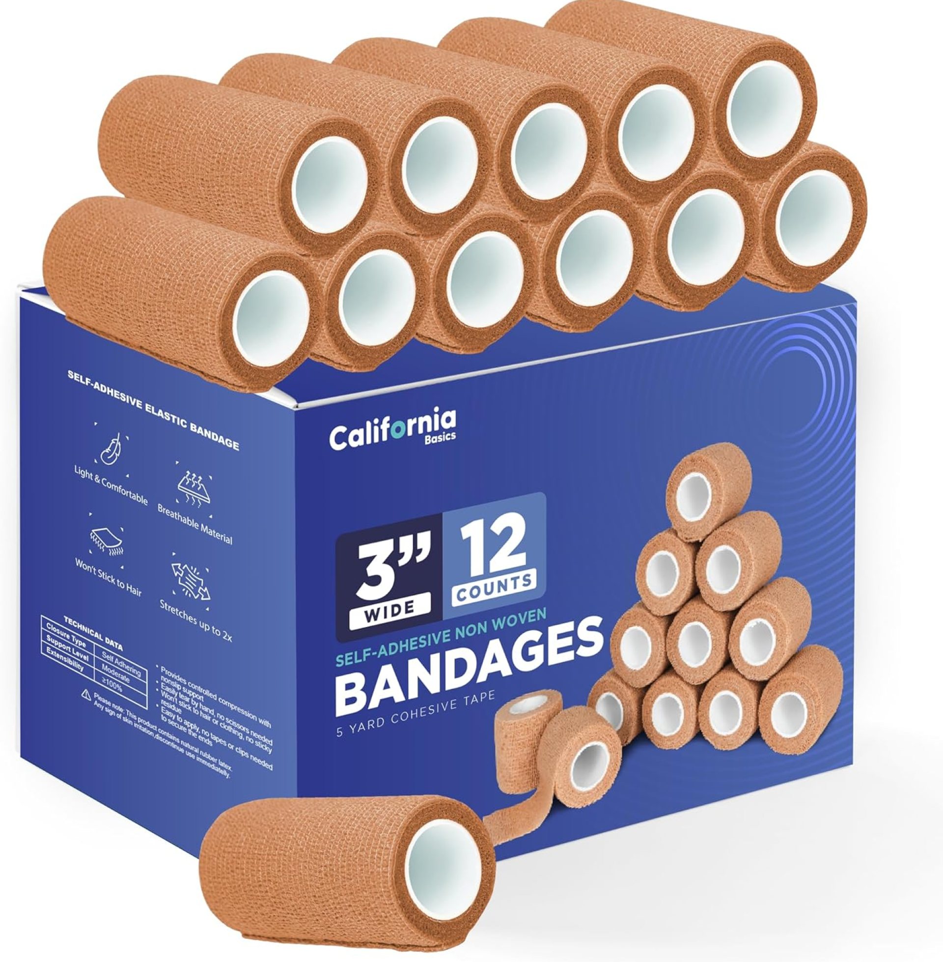 Self-Adhesive Bandage Wrap – Suitable for All Sports – Breathable Athletic Tape for Wrists – Knee and Ankle – Self Adhesive Bandage- 3 Inch- 12 Pack – Brown Self-Adhesive Bandage Wrap – Suitable for All Sports – Breathable Athletic Tape for Wrists – Knee and Ankle – Self Adhesive Bandage- 3 Inch- 12 Pack – Brown